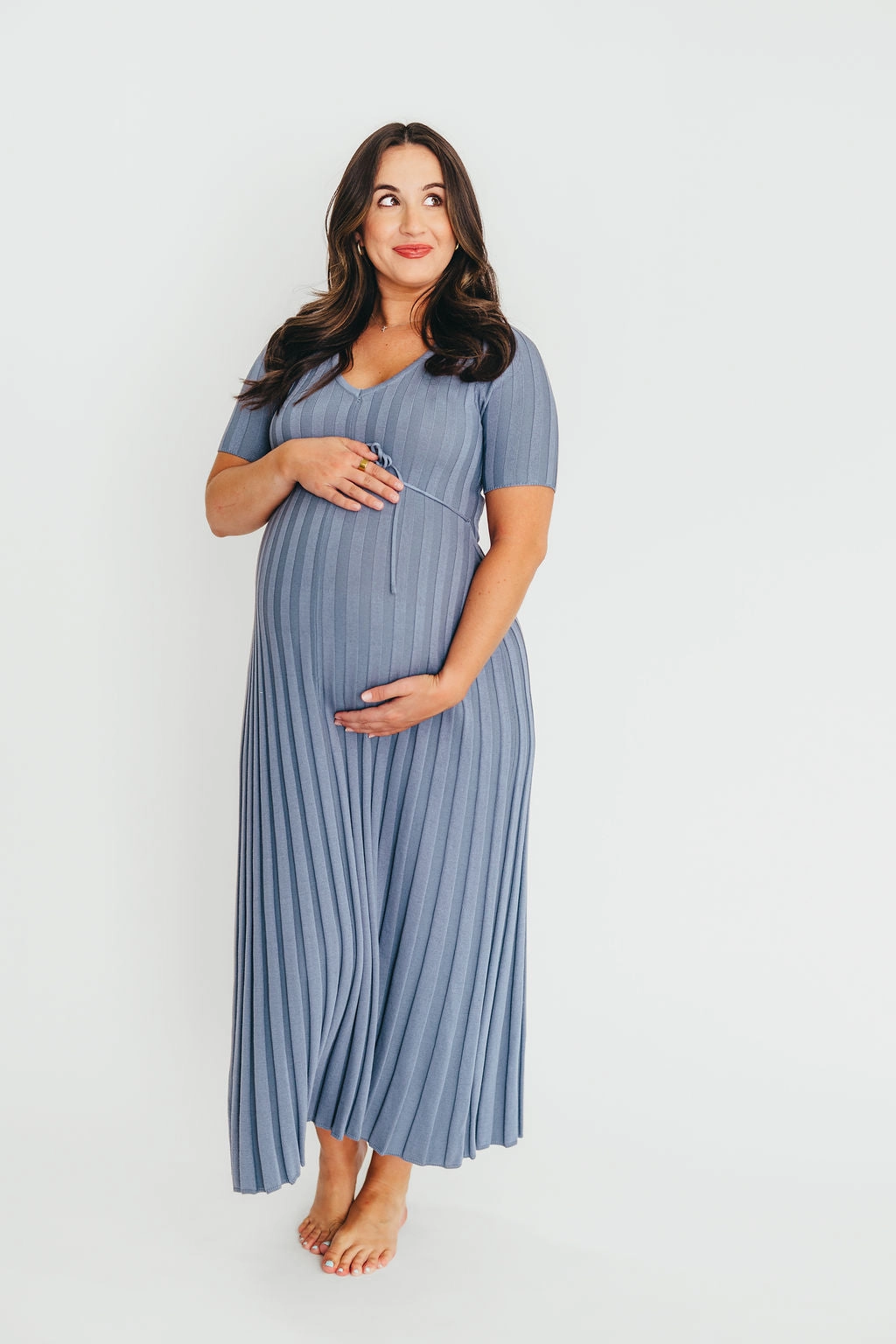Calm Silhouette Oakley Ribbed Maxi Dress in Dusty Blue - Bump Friendly *Final-Sale*