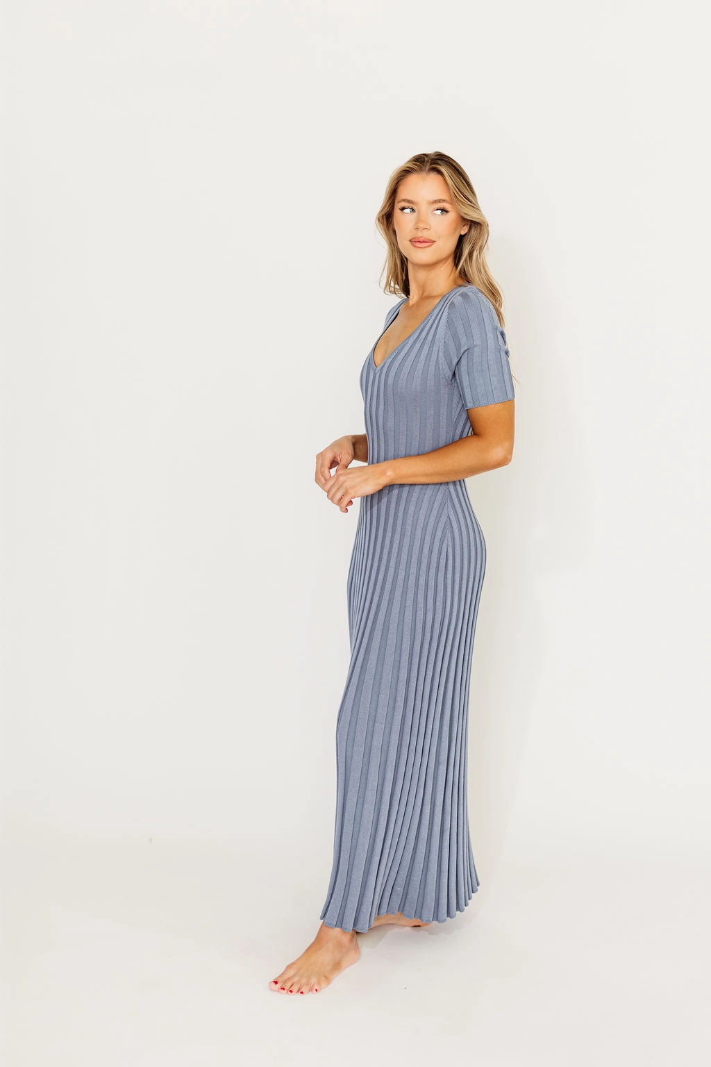 Oakley Ribbed Maxi Dress in Dusty Blue - Bump Friendly *Final-Sale* Chill Mode