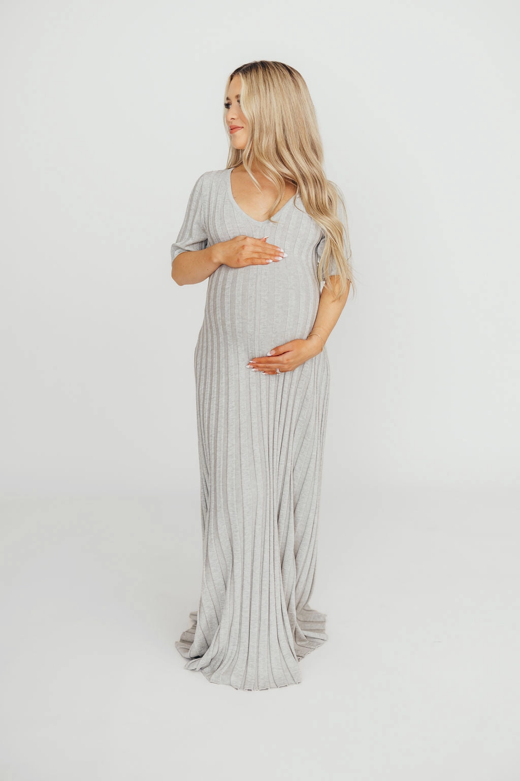 Oakley Ribbed Maxi Dress in Heather Grey -Bump Friendly *Final-Sale* Contemporary Design