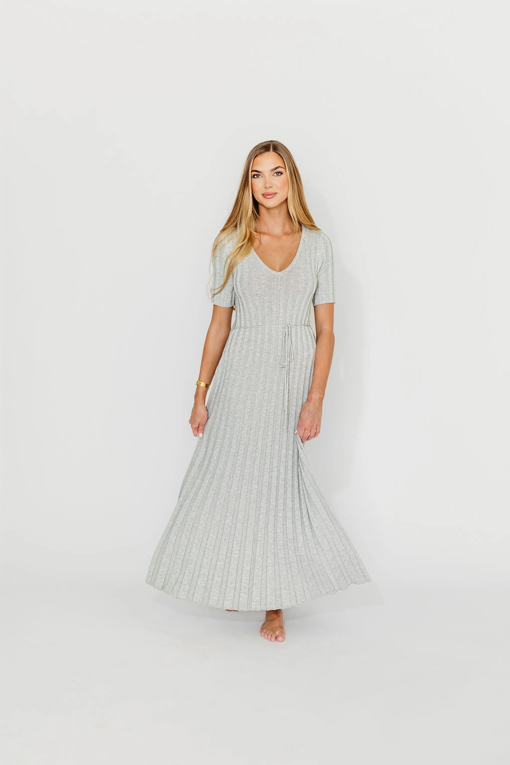 Elegant Waist Fit Oakley Ribbed Maxi Dress in Heather Grey -Bump Friendly *Final-Sale*