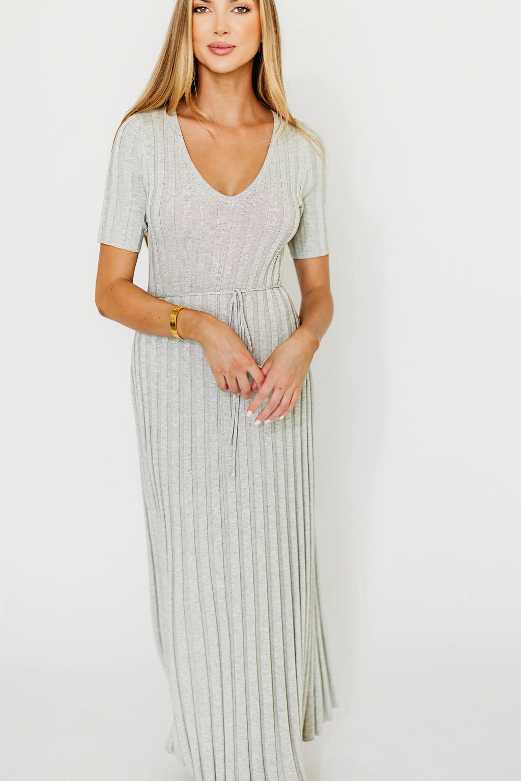 High Hemline Oakley Ribbed Maxi Dress in Heather Grey -Bump Friendly *Final-Sale*