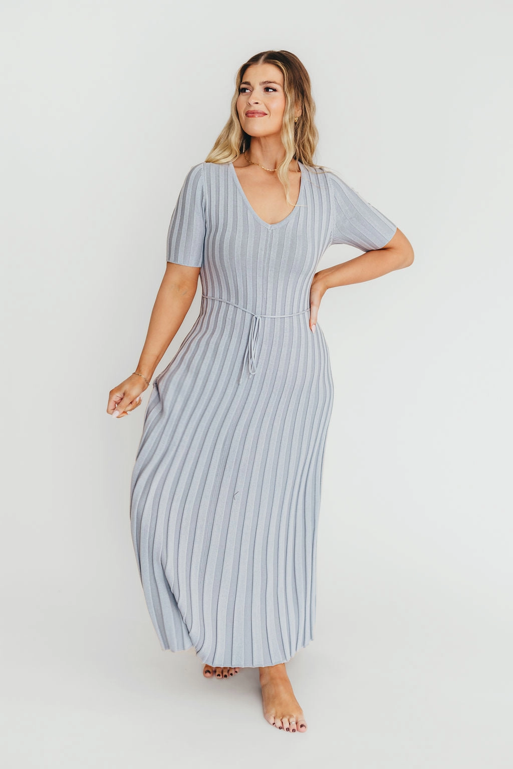 Oakley Ribbed Maxi Dress in Light Blue - Bump Friendly *Final-Sale* Cozy Wear Cafe Vibe