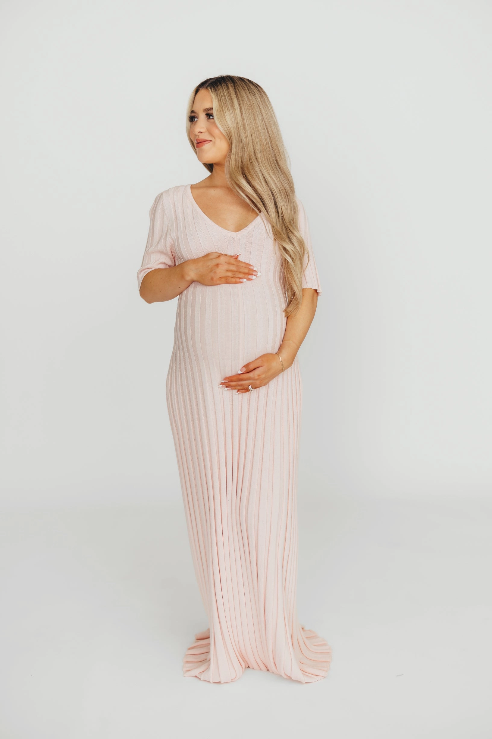 Oakley Ribbed Maxi Dress in Light Pink - Bump Friendly *Final-Sale* All Fit