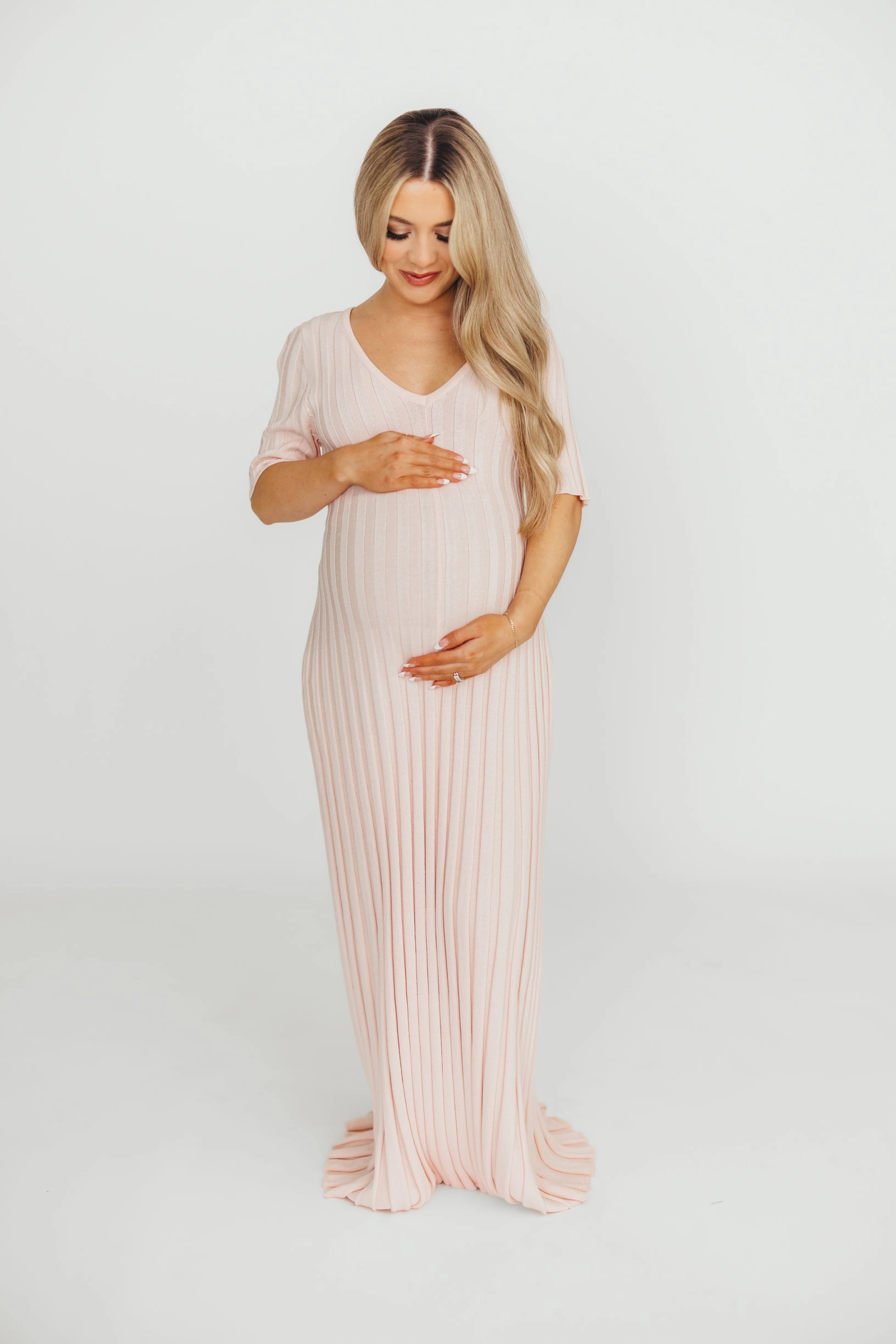 Grab Quick Oakley Ribbed Maxi Dress in Light Pink - Bump Friendly *Final-Sale*