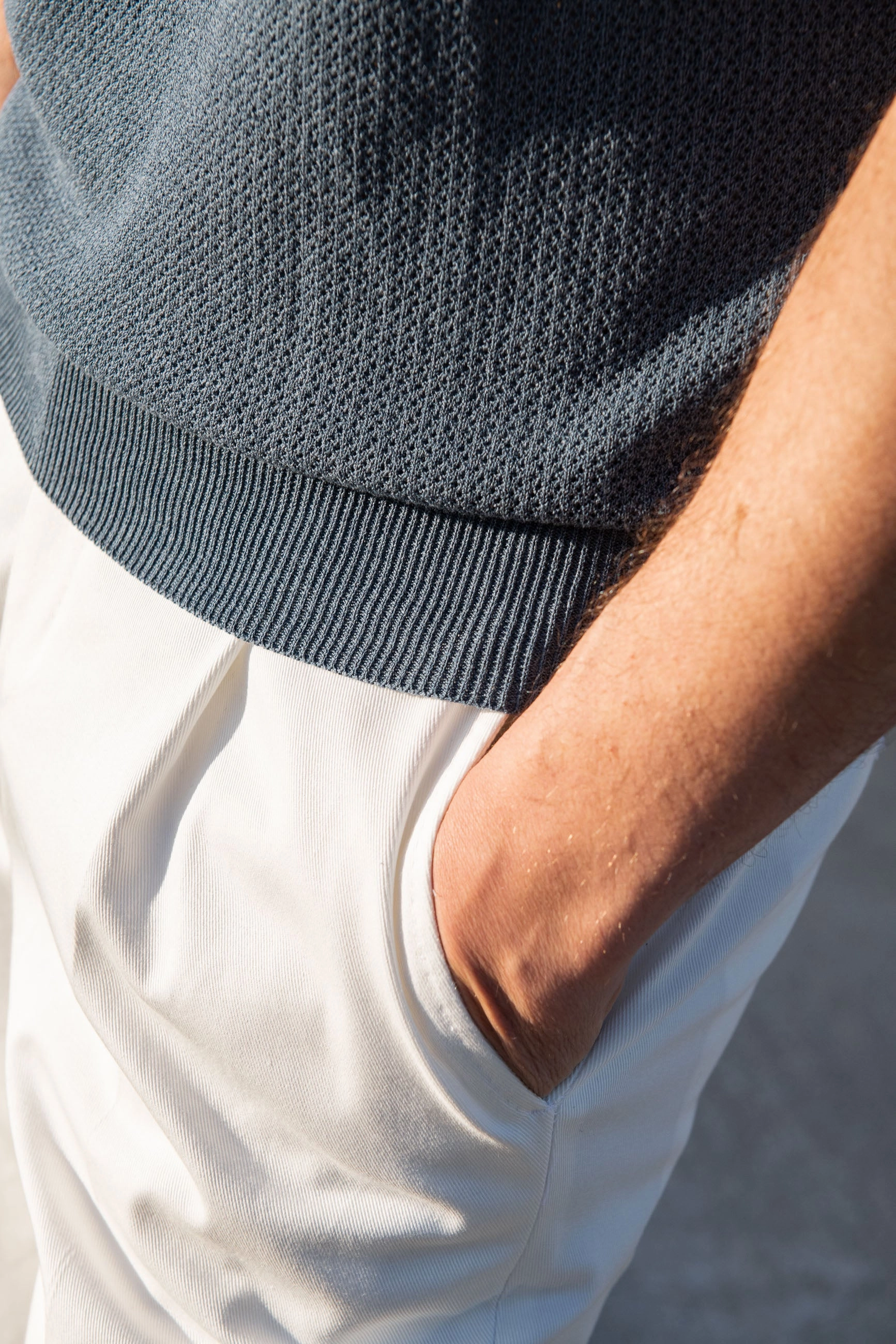 Ocean textured knit polo with zip - Made in Italy Laidback Mood