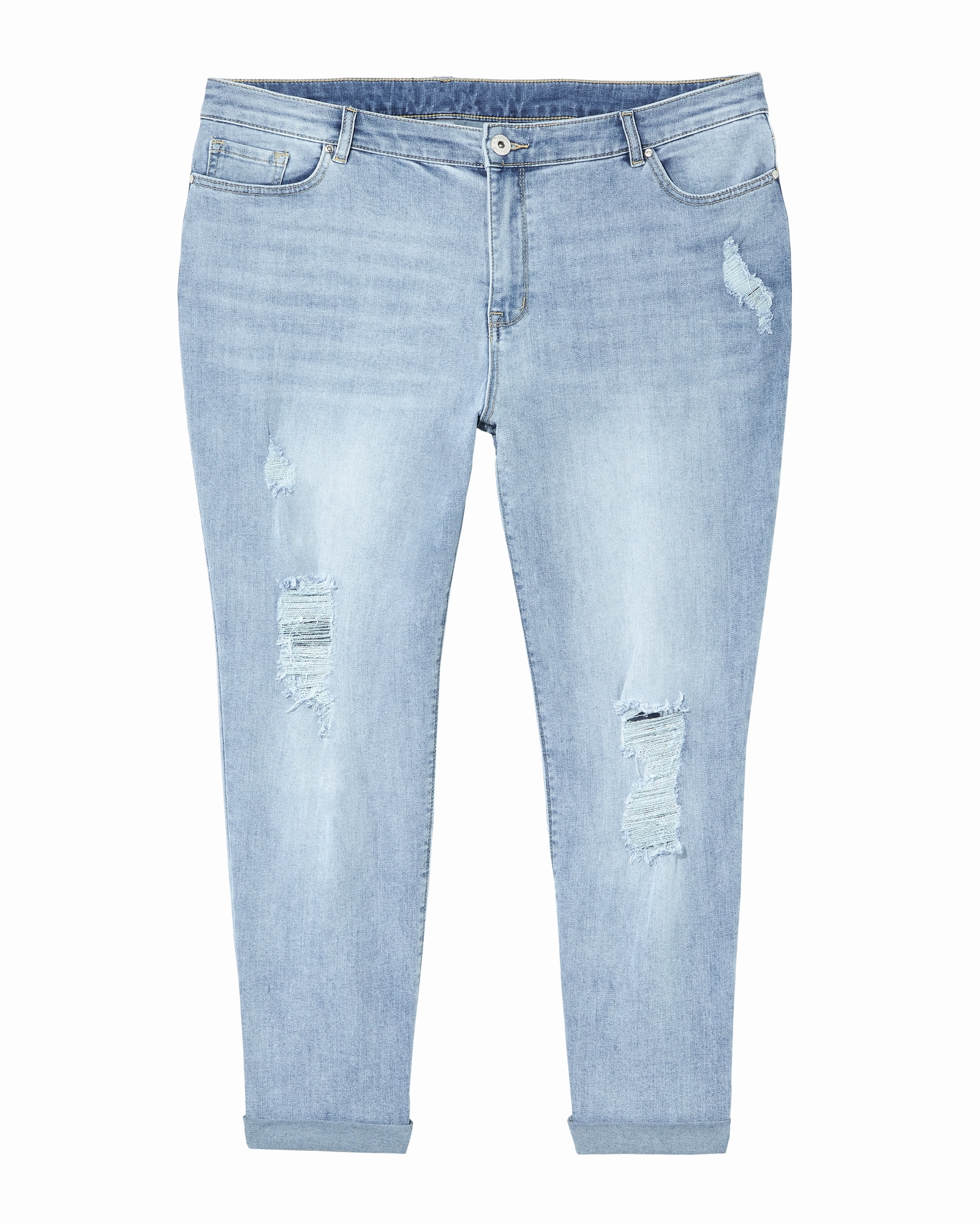 Oceana Rolled Hem Boyfriend with Destruction | Light Wash Relaxed Thigh Cut