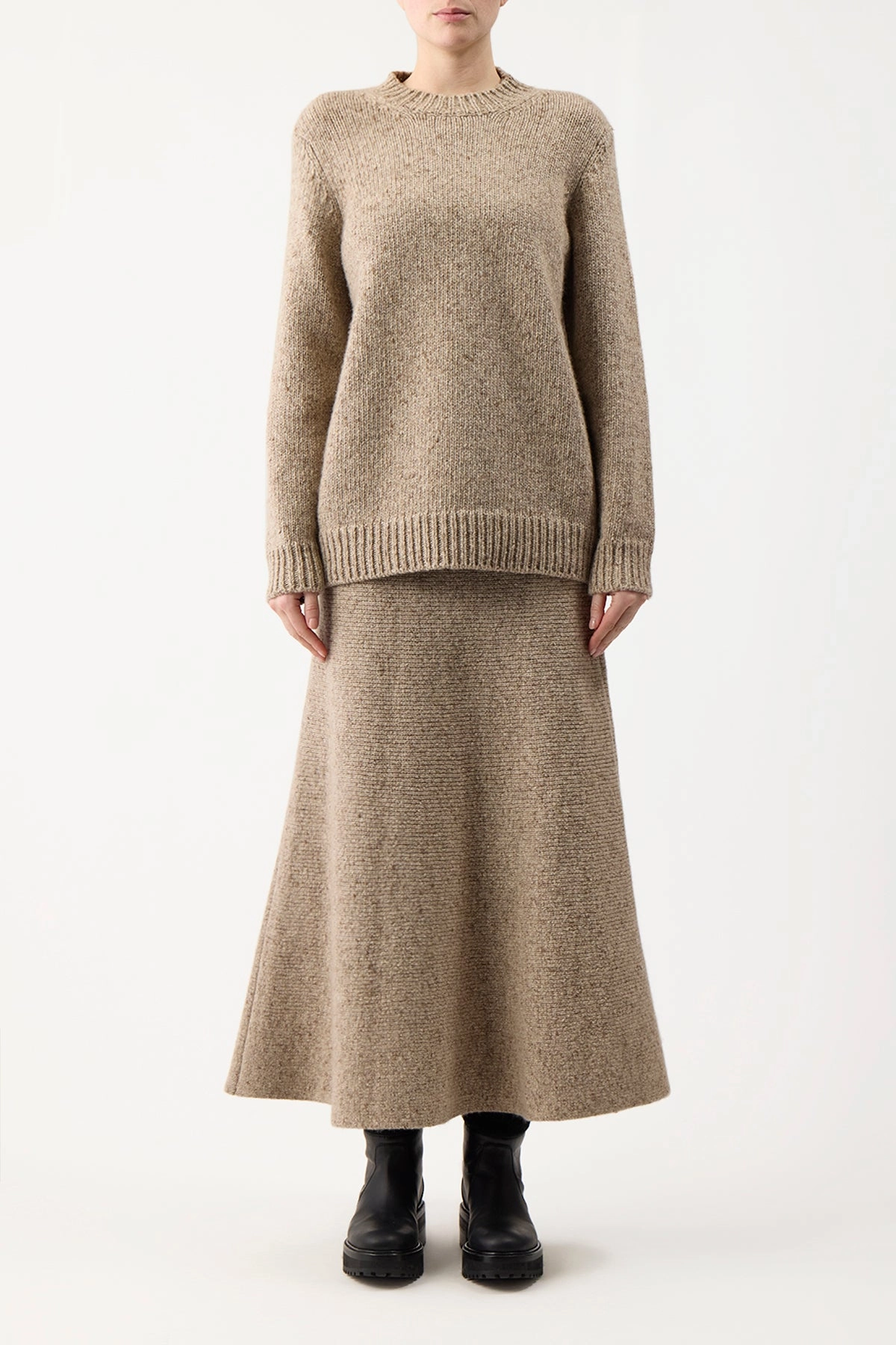 Thermal Air Pocket Eden Knit Maxi Skirt in Oatmeal Multi Cashmere