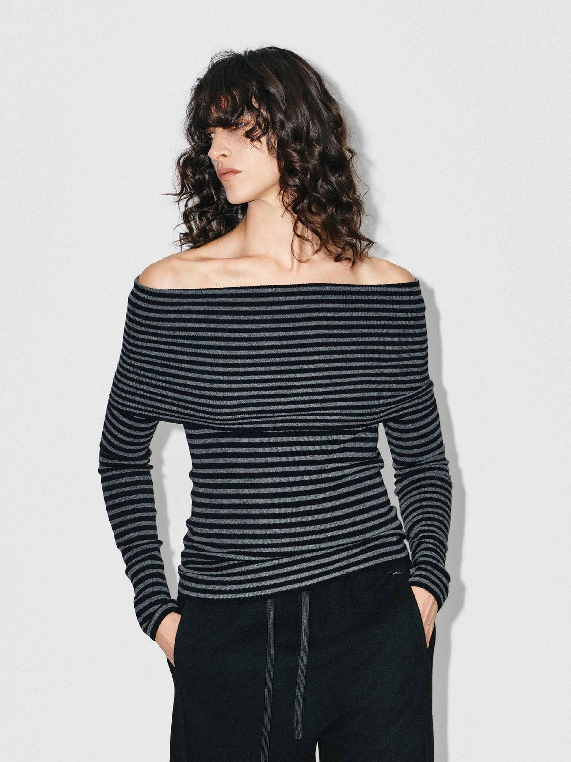 Waffle Knit Texture Year Round Off-shoulder Fitted Knit Top