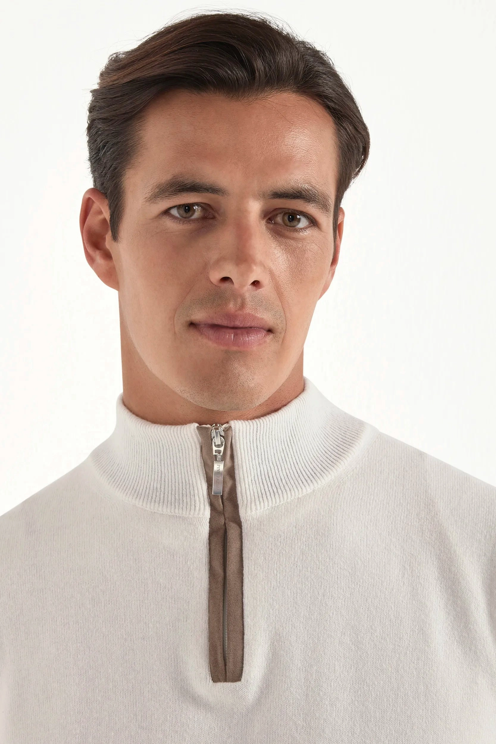 Chic Warmth Off-white wool and cashmere half zip - Made in Italy