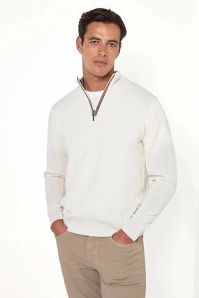 Stretch Recovery Yarn Off-white wool and cashmere half zip - Made in Italy
