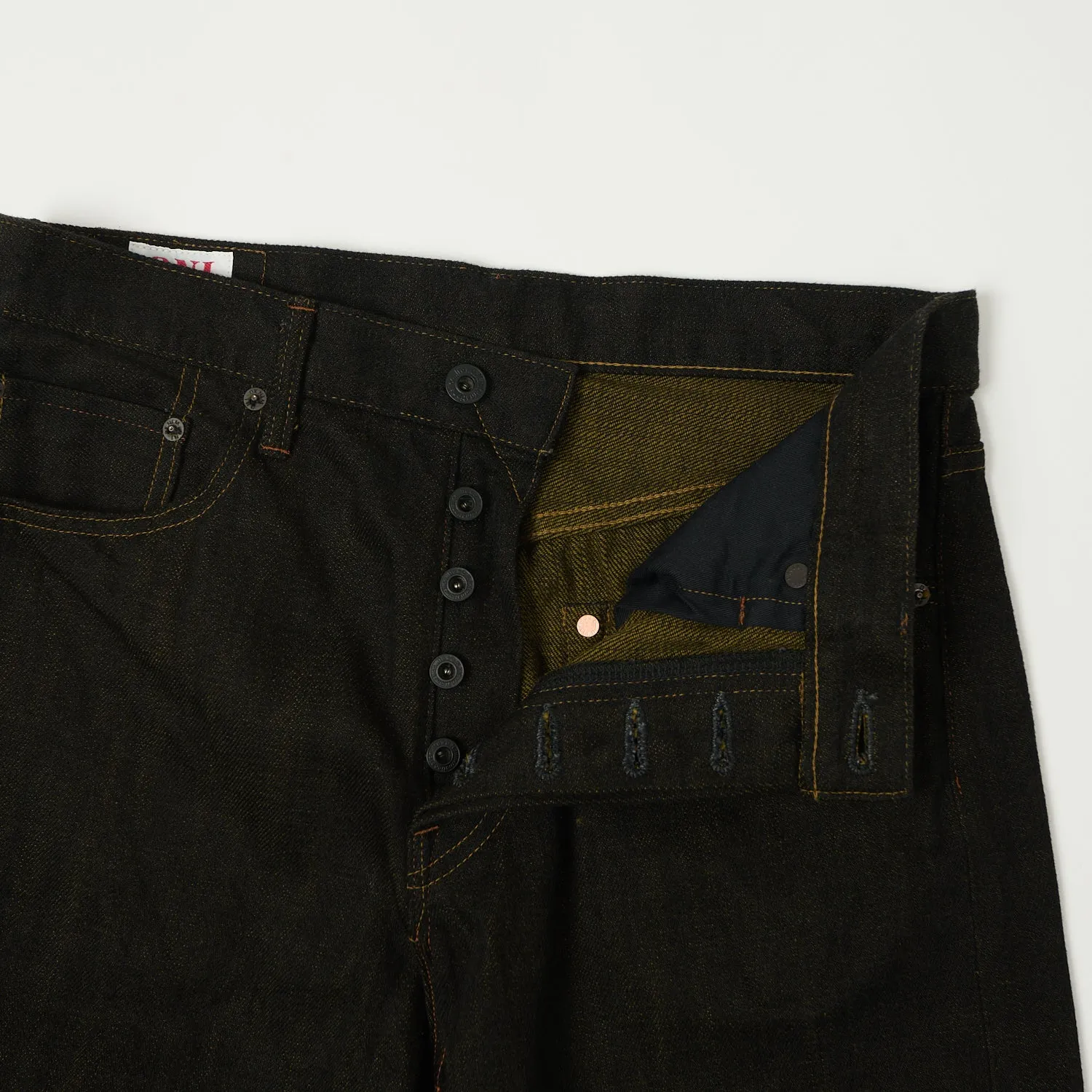 ONI Denim 246-BKOL 12.5oz Black x Olive Relaxed Tapered Jean - One Wash Rainy Day Vintage Lover Textured Party Look Soft
