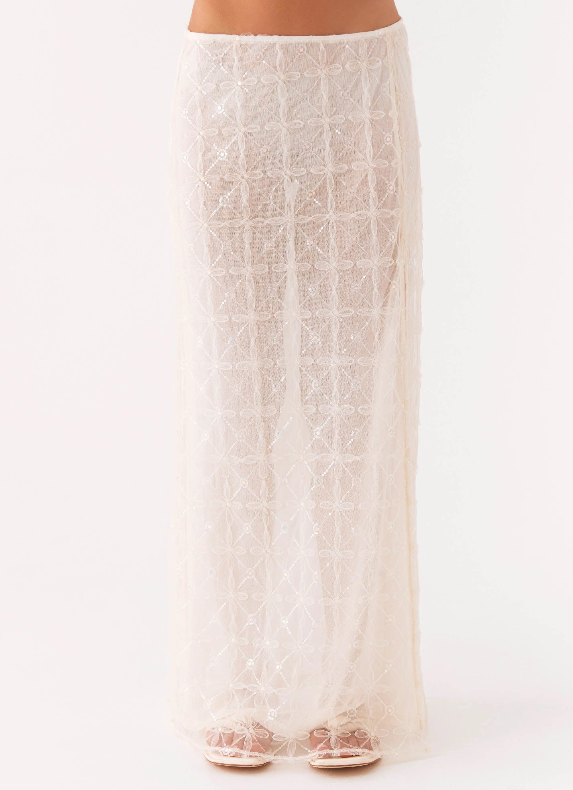 Sleek Detail Opal Sequin Maxi Skirt - White
