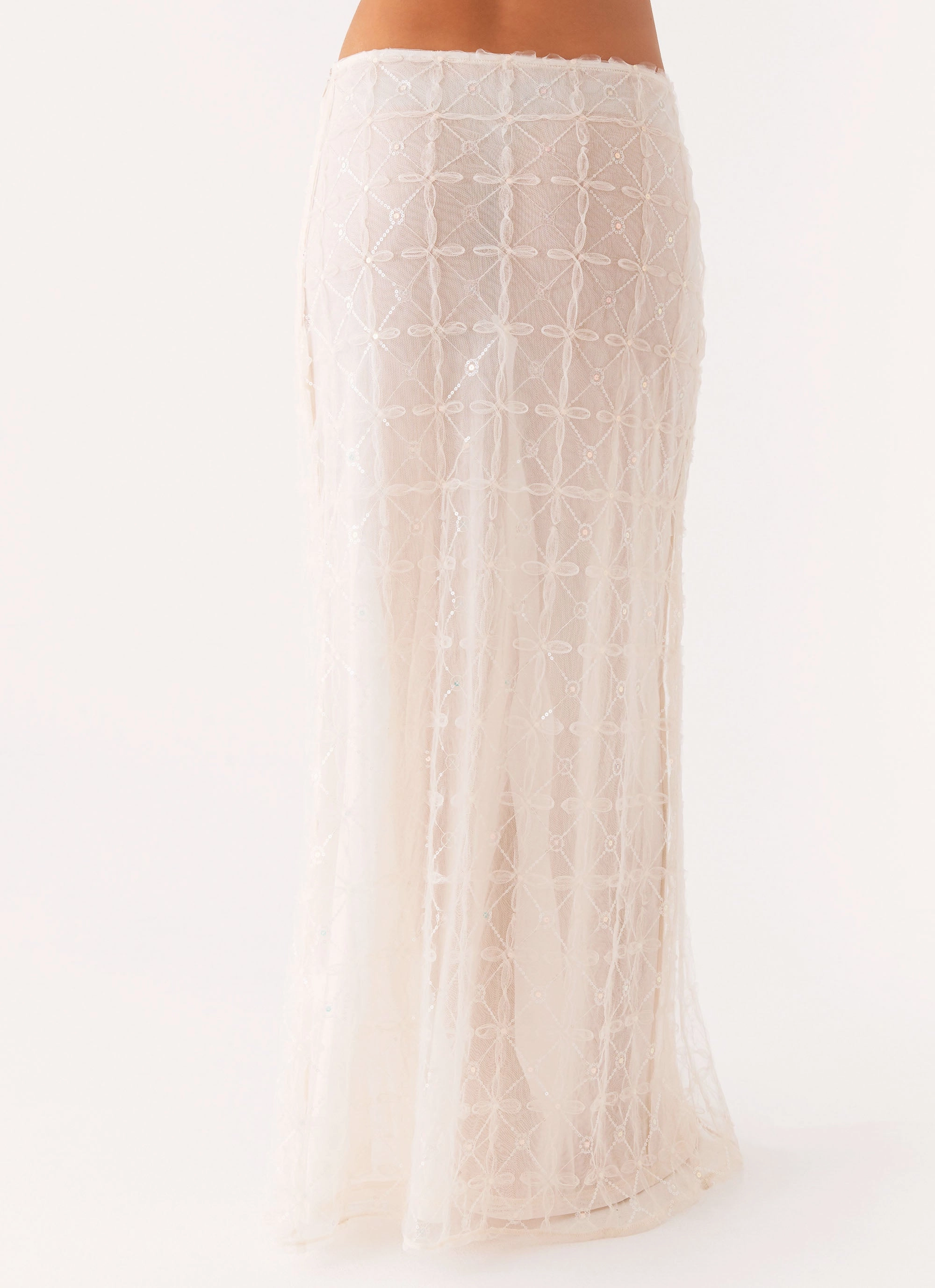 Opal Sequin Maxi Skirt - White Smooth Cut