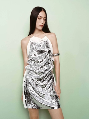 Open Back Sequined Dress Short Sleeve