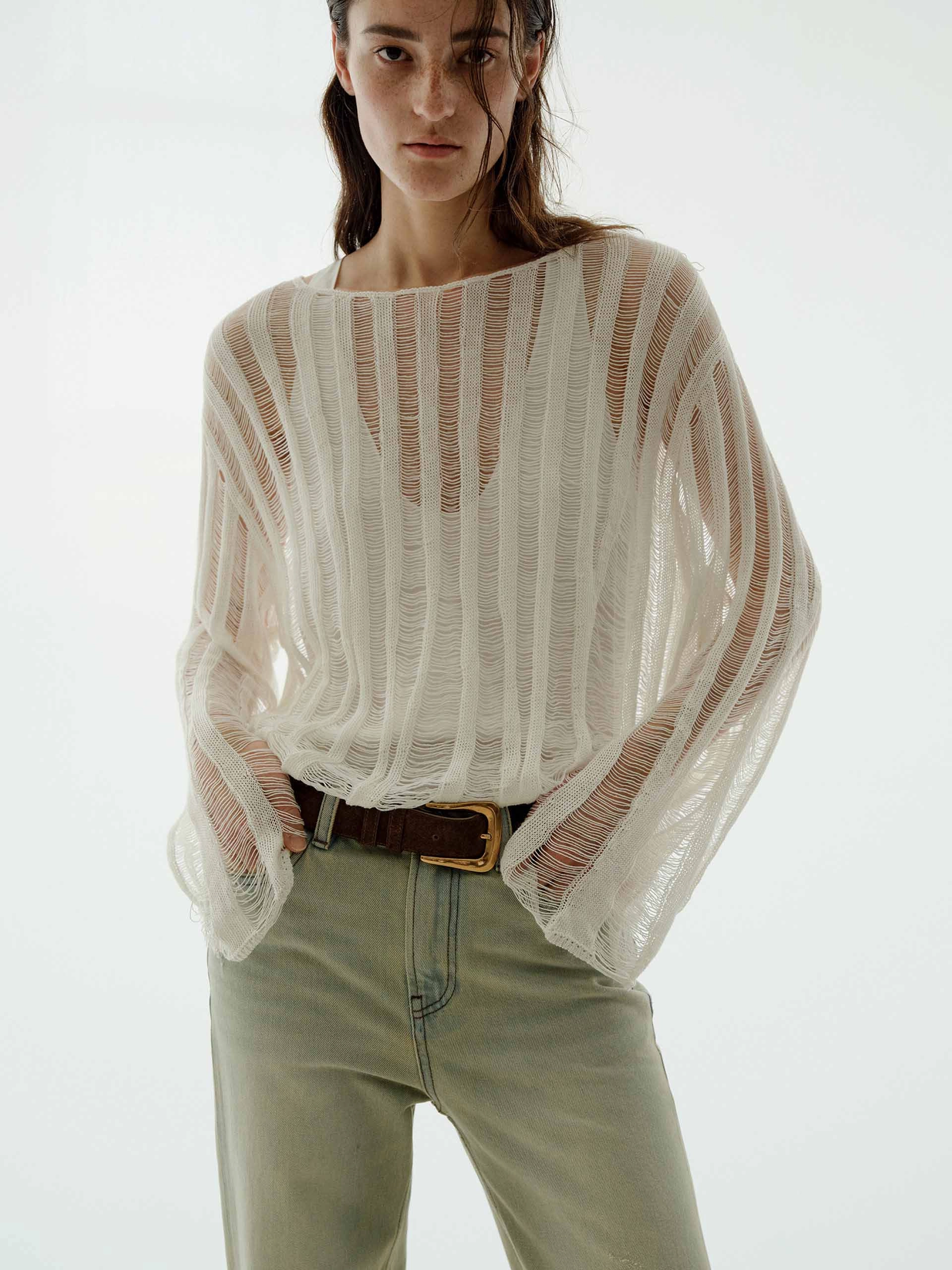 Gentle Fit Thermoregulating Technology Open Knit Linen Sweater