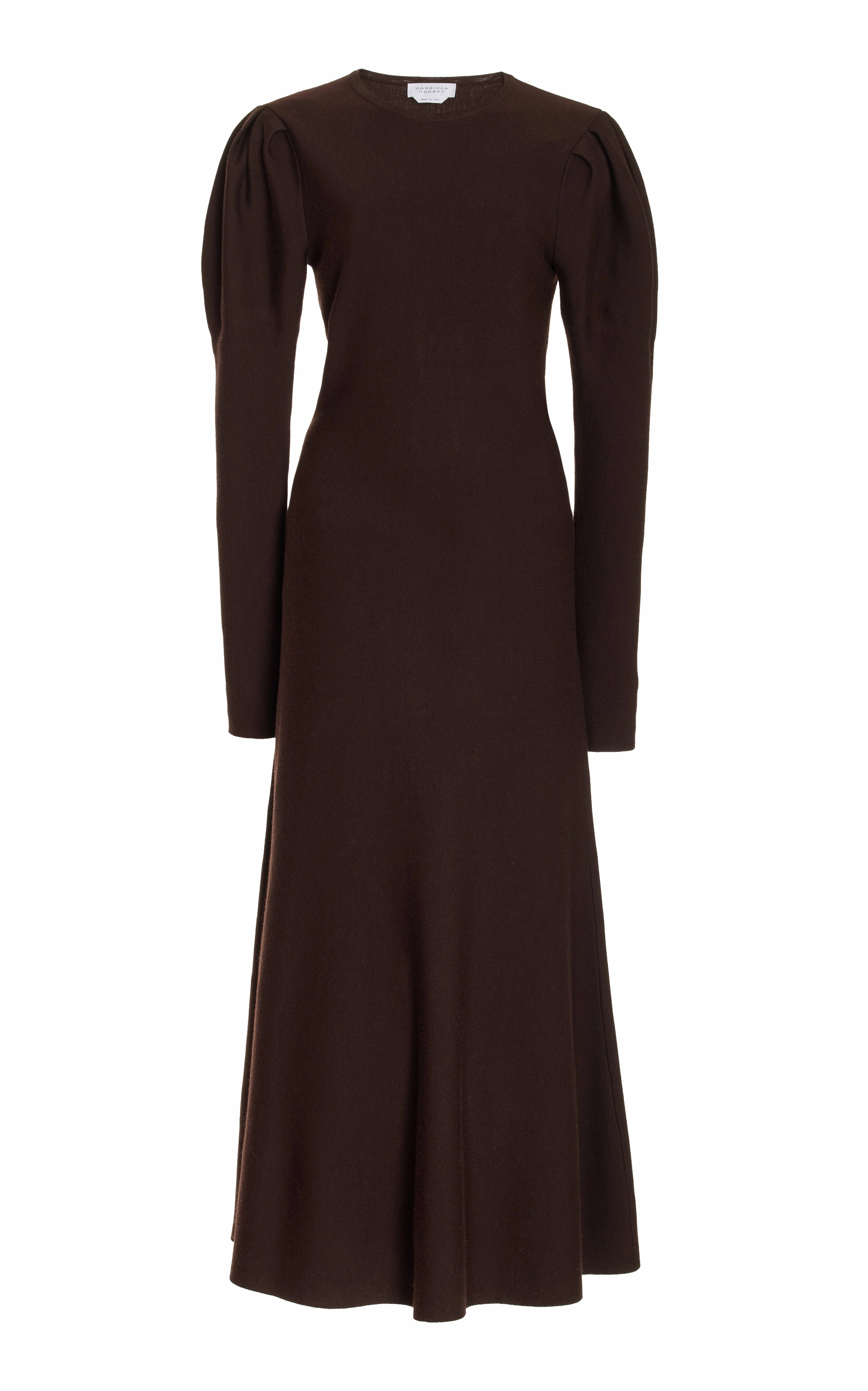 Hannah Knit Maxi Dress in Chocolate Merino Wool Cashmere Bonded Hem Technology