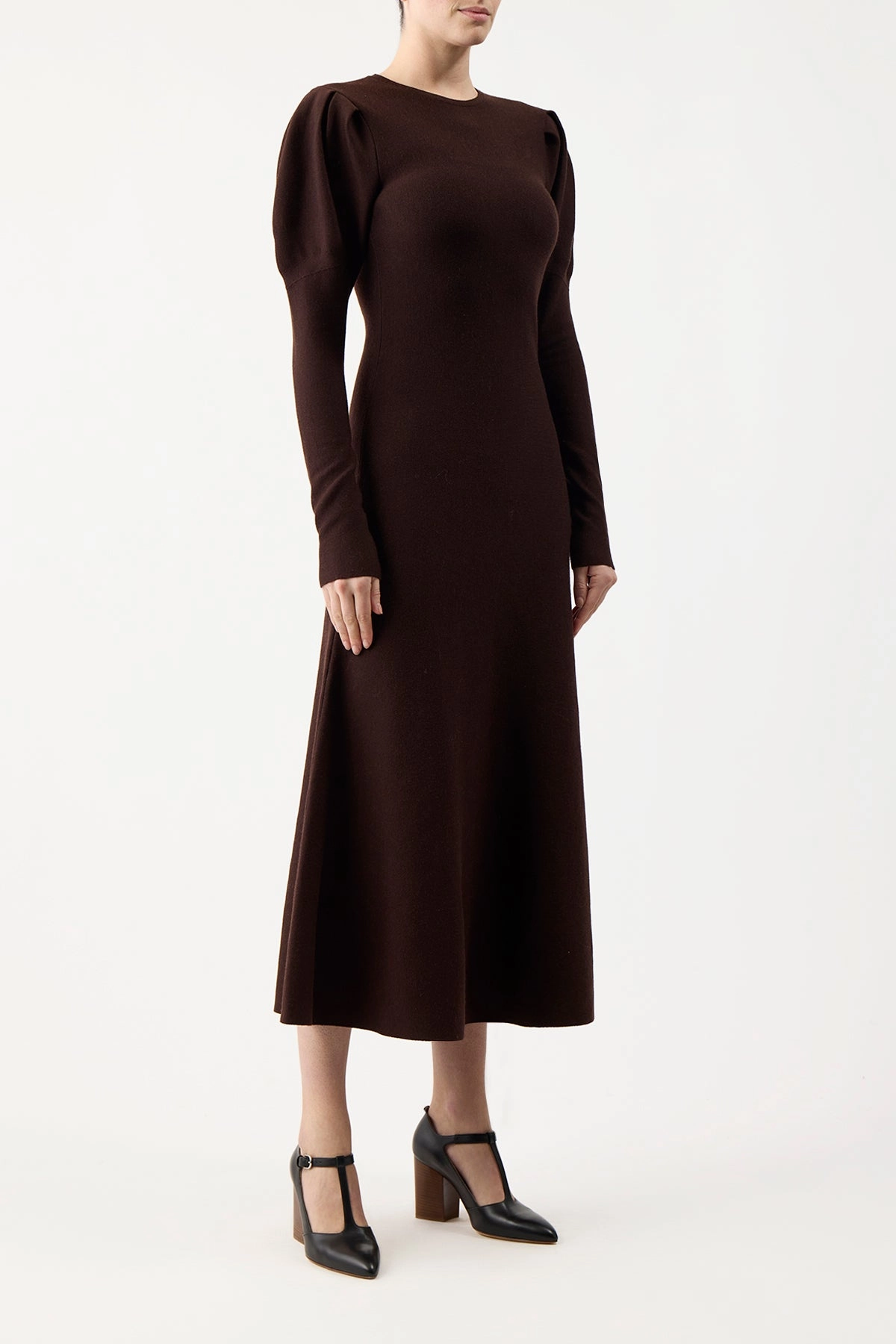 Hannah Knit Maxi Dress in Chocolate Merino Wool Cashmere QuickDry Fabric