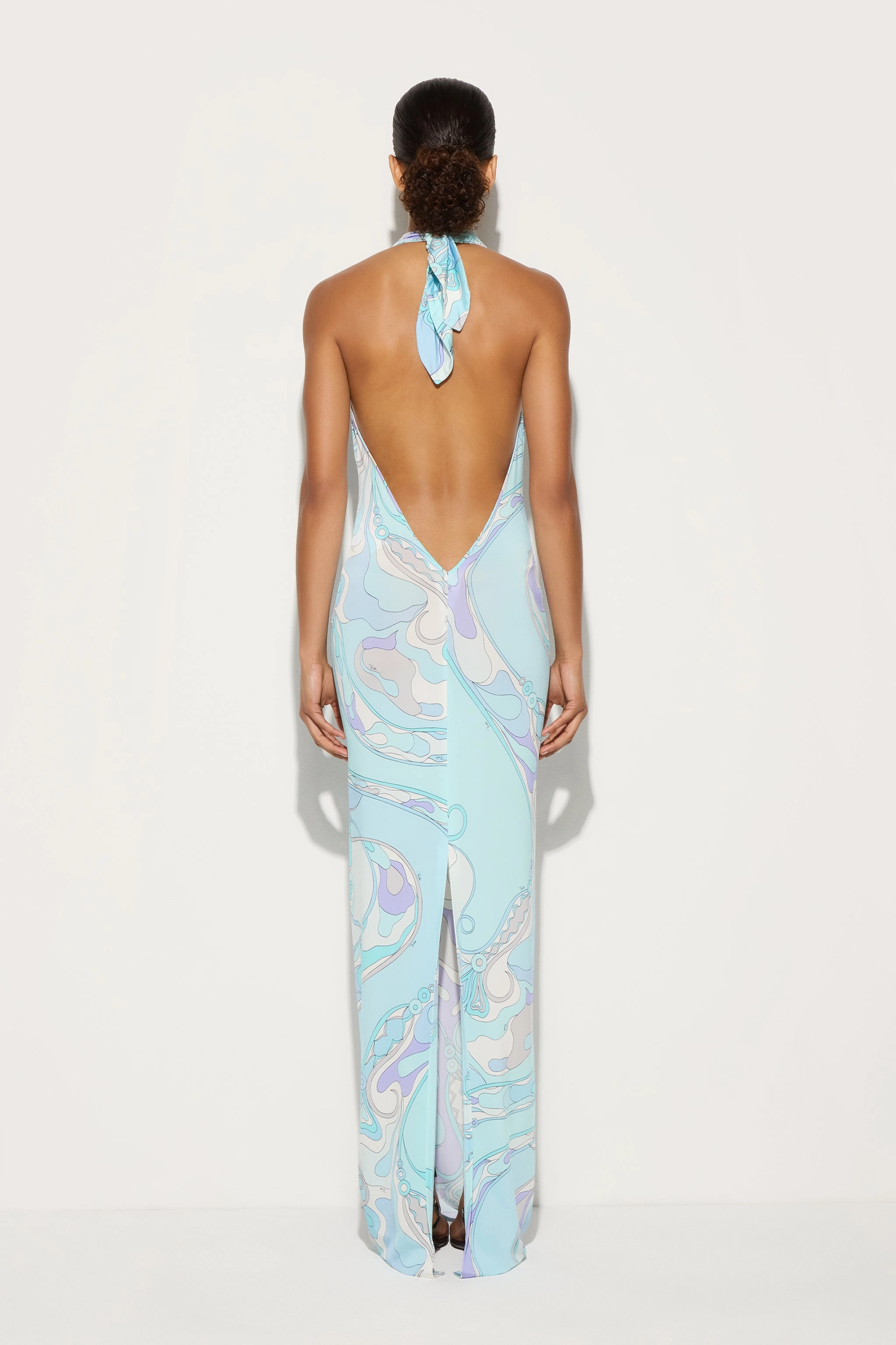 Orchidee Print Long Dress Night Party Back-Pocket