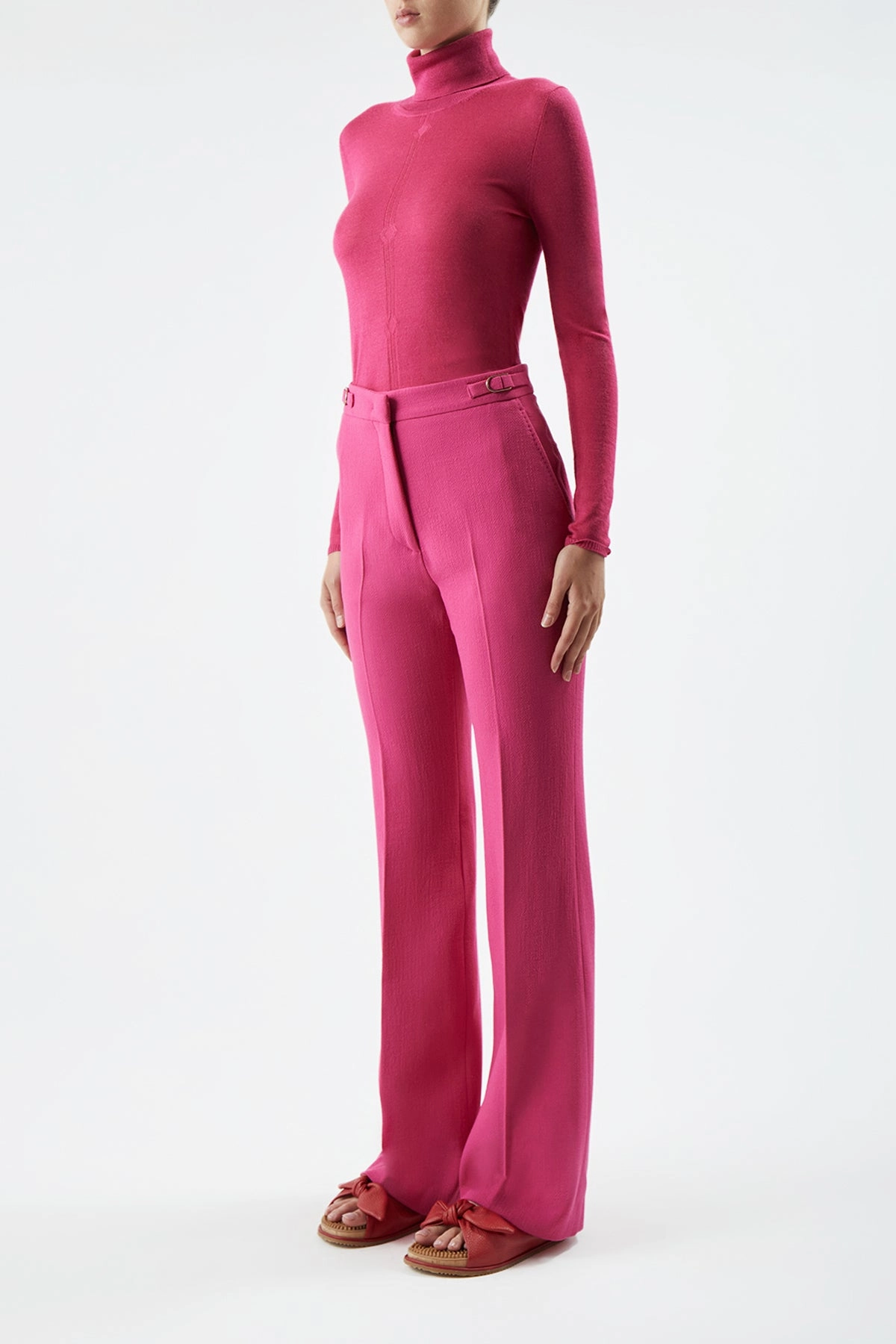 Steinem Knit Turtleneck in Fuchsia Cashmere Silk Work Comfort Elastic hemline