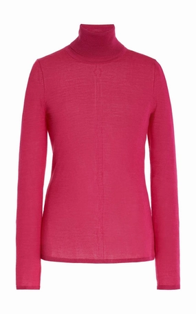 Cold Trend Recycled Fiber Blend Steinem Knit Turtleneck in Fuchsia Cashmere Silk