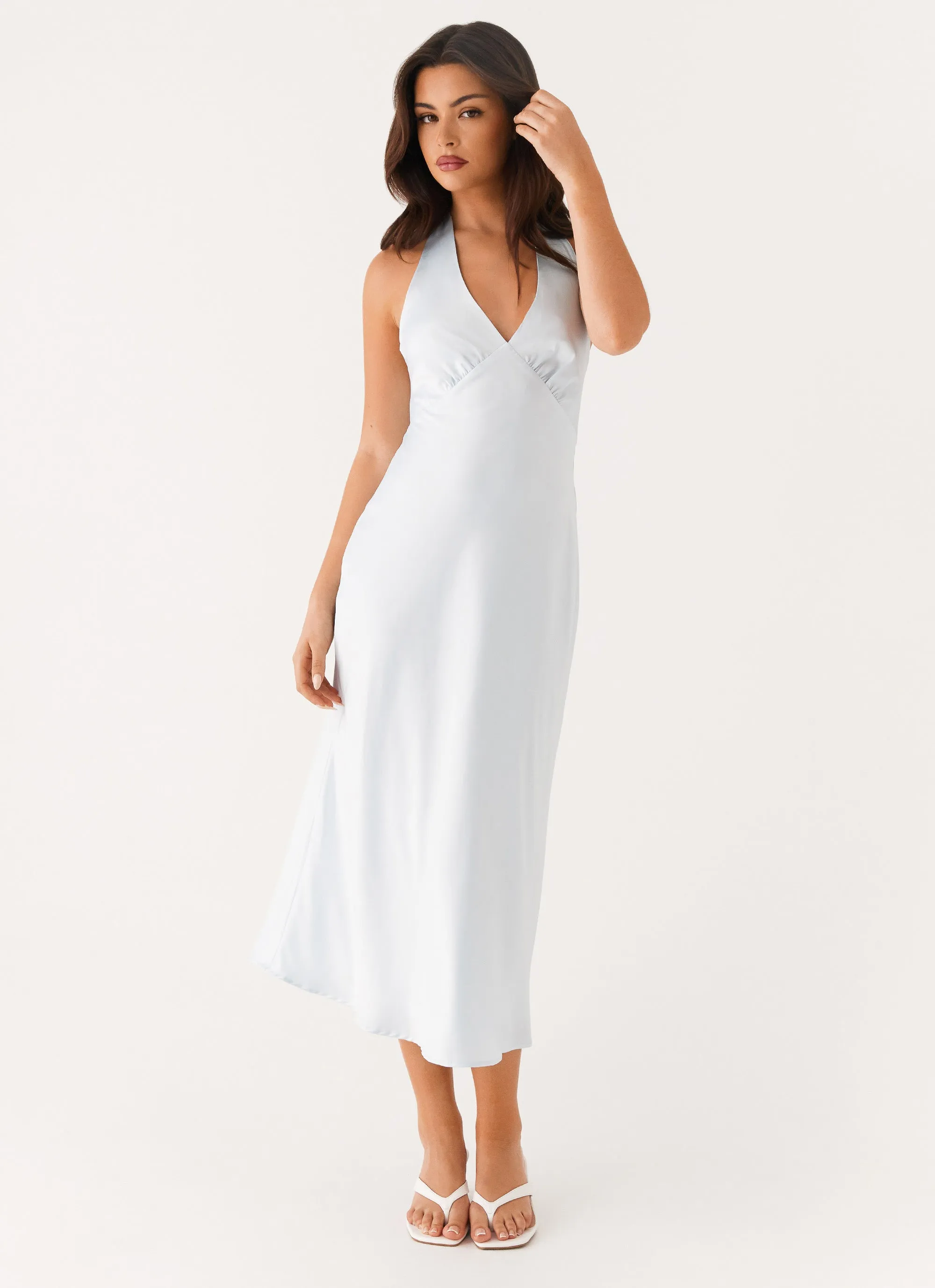 Smooth Surface Heavy Hearted Midi Dress - Blue