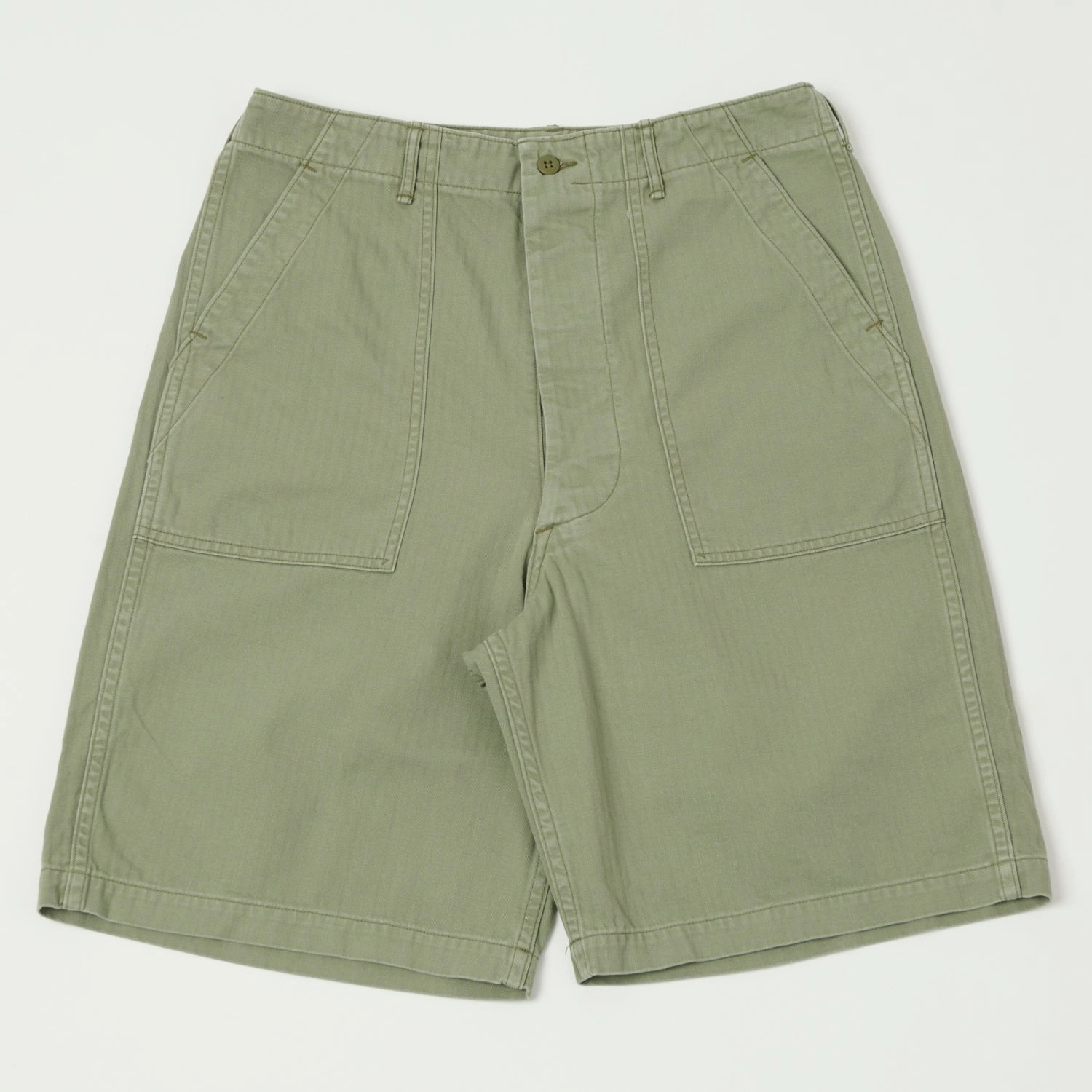 orSlow Herringbone Twill Fatigue Shorts - Green Wind Resistant Panels beach volleyball gear