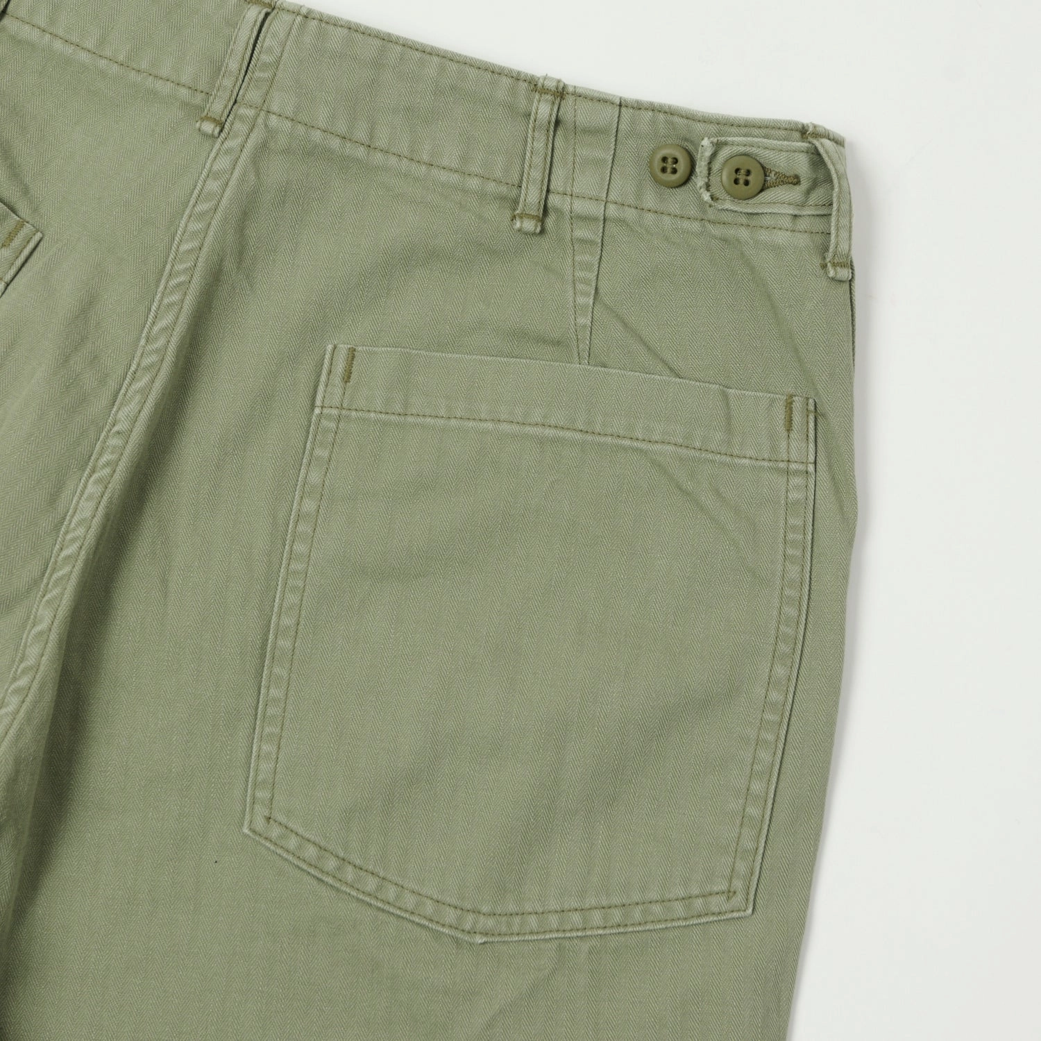 Midweight Texture orSlow Herringbone Twill Fatigue Shorts - Green