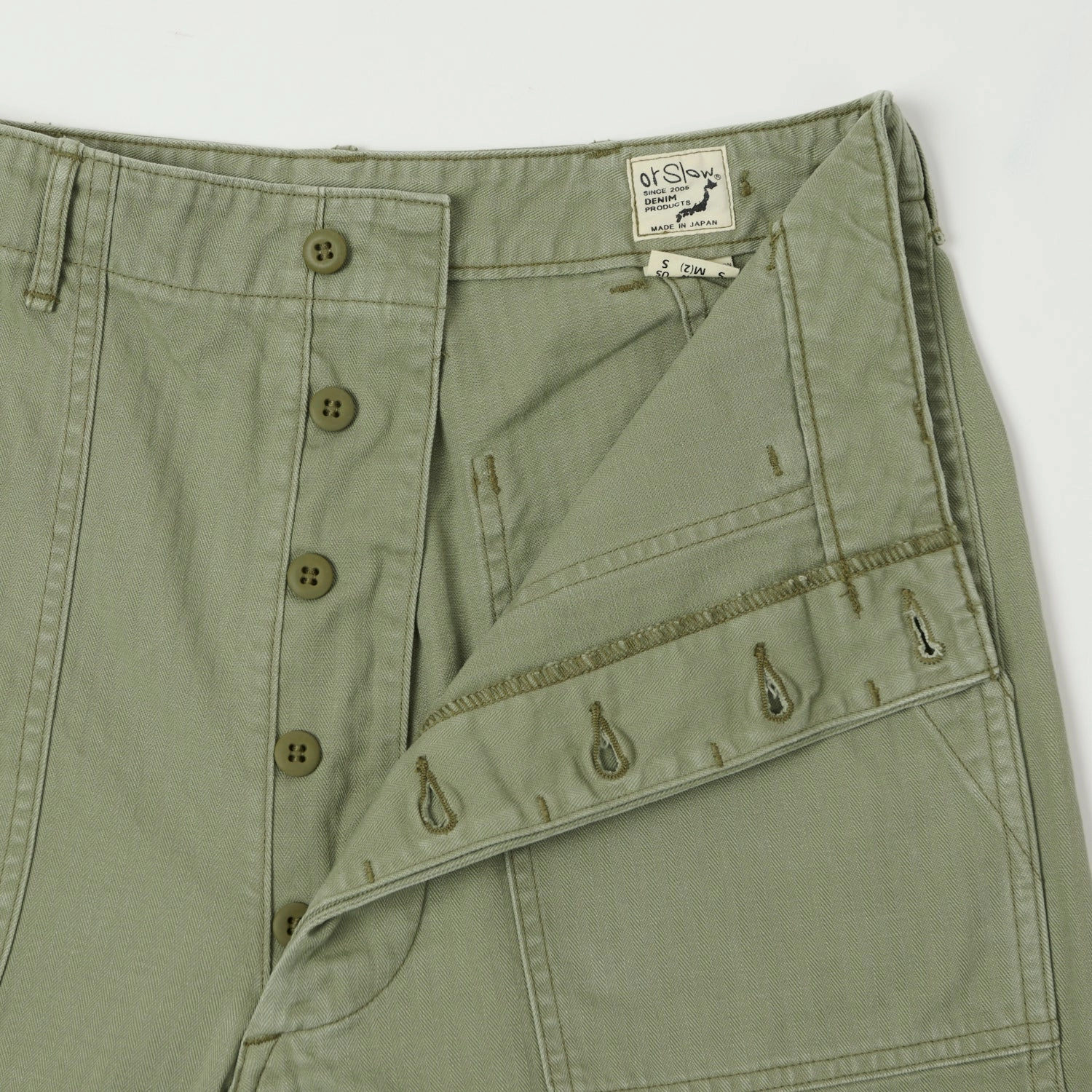 orSlow Herringbone Twill Fatigue Shorts - Green Effortless Look thermal fabric