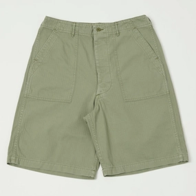 orSlow Herringbone Twill Fatigue Shorts - Green Wind Resistant Panels beach volleyball gear