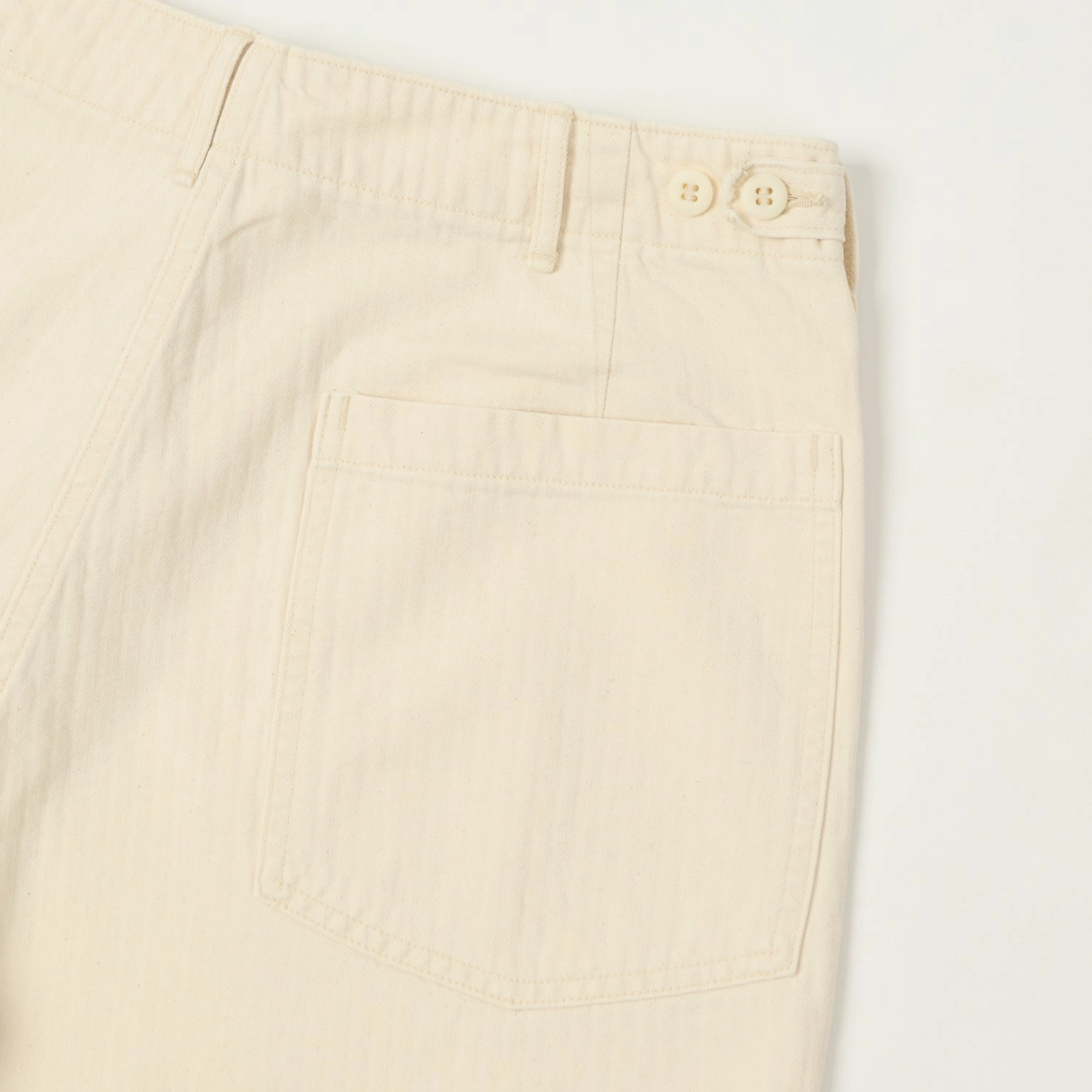 orSlow Summer Herringbone Twill Fatigue Shorts - Ecru Tailored Cut Slim Layer