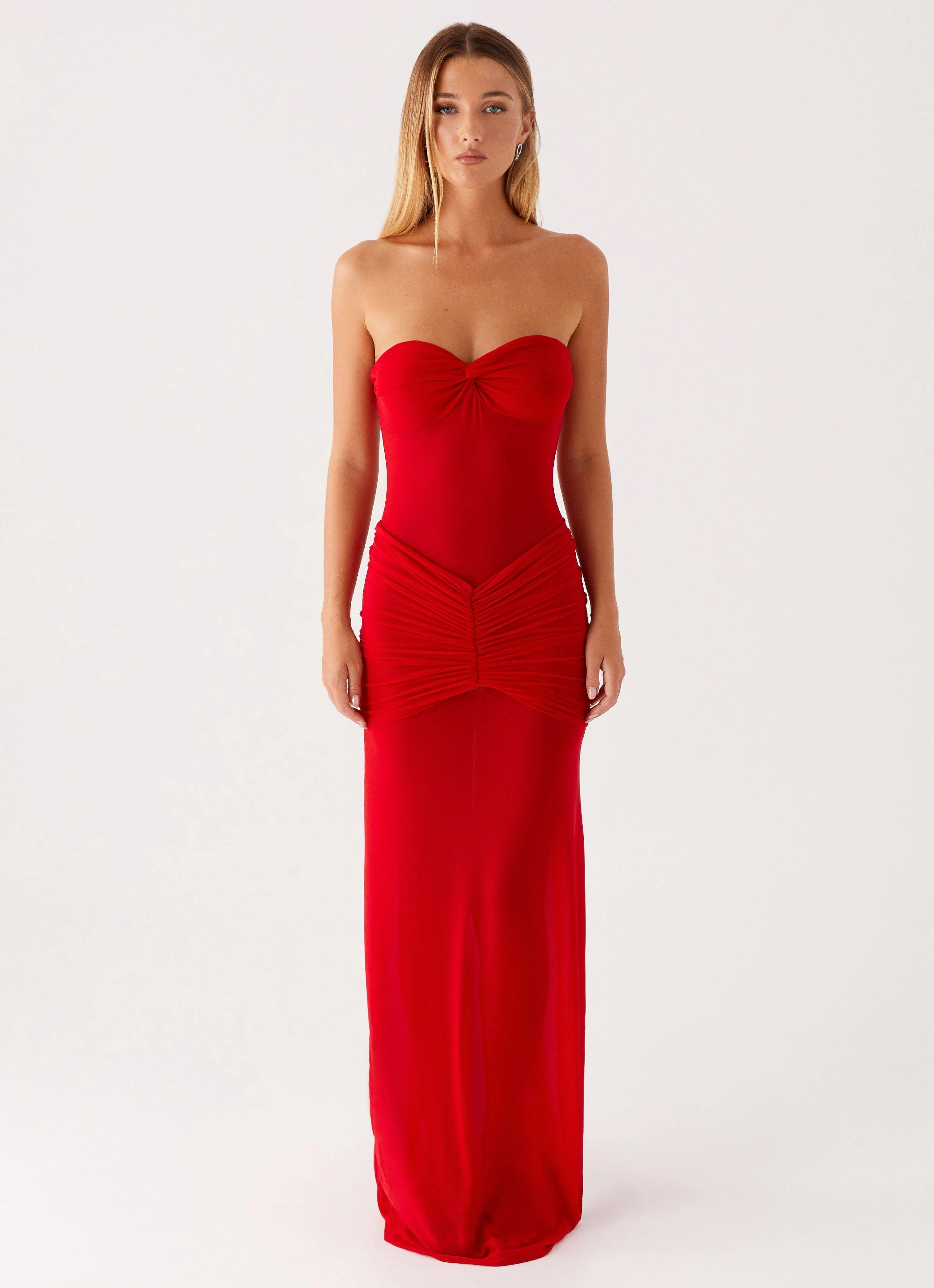 Ottilie Mesh Maxi Dress - Red Back Glow Sheer Element
