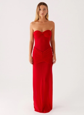 Ottilie Mesh Maxi Dress - Red Back Glow Sheer Element