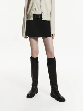 Leather Look On-The-Go Style Wool Blend Mini Skort