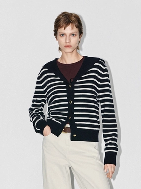 Wool Blend Striped Cardigan Compression Fit Technology