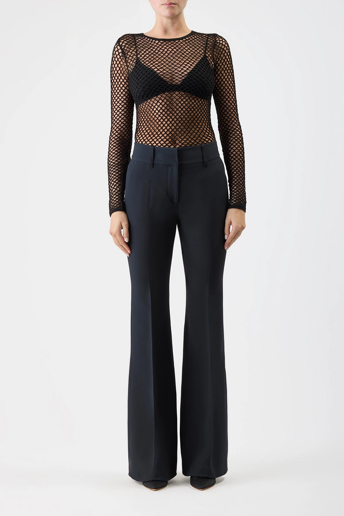 Easy Fit Layered Collar Option Troth Knit Top in Black Merino Wool