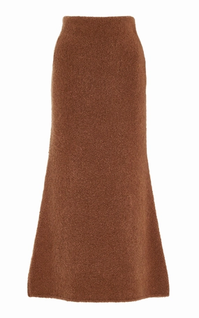 Unisex Appeal Basic Layer Pablo Knit Midi Skirt in Cognac Cashmere Silk Boucle