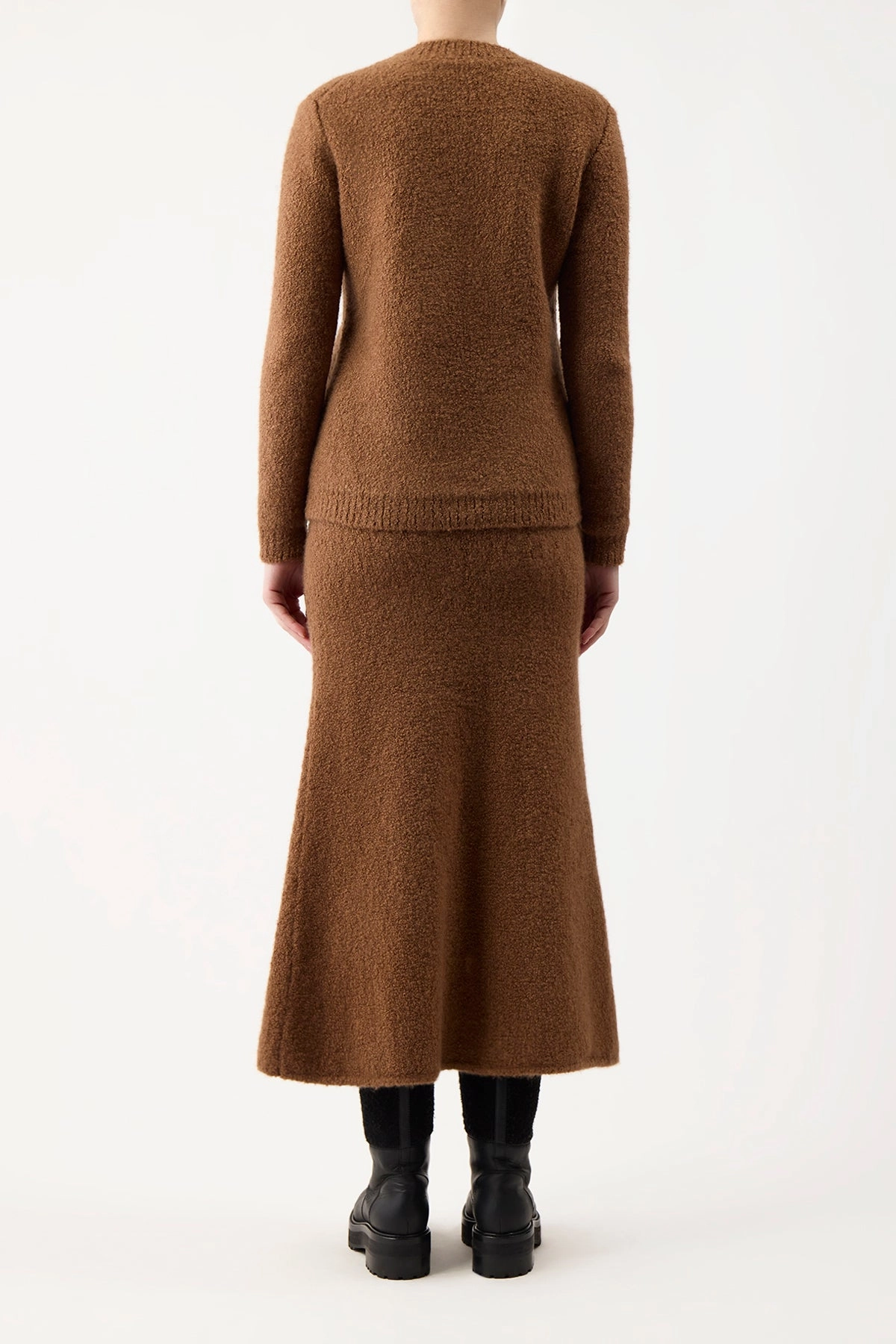 Pablo Knit Midi Skirt in Cognac Cashmere Silk Boucle Fresh Style Under Layer