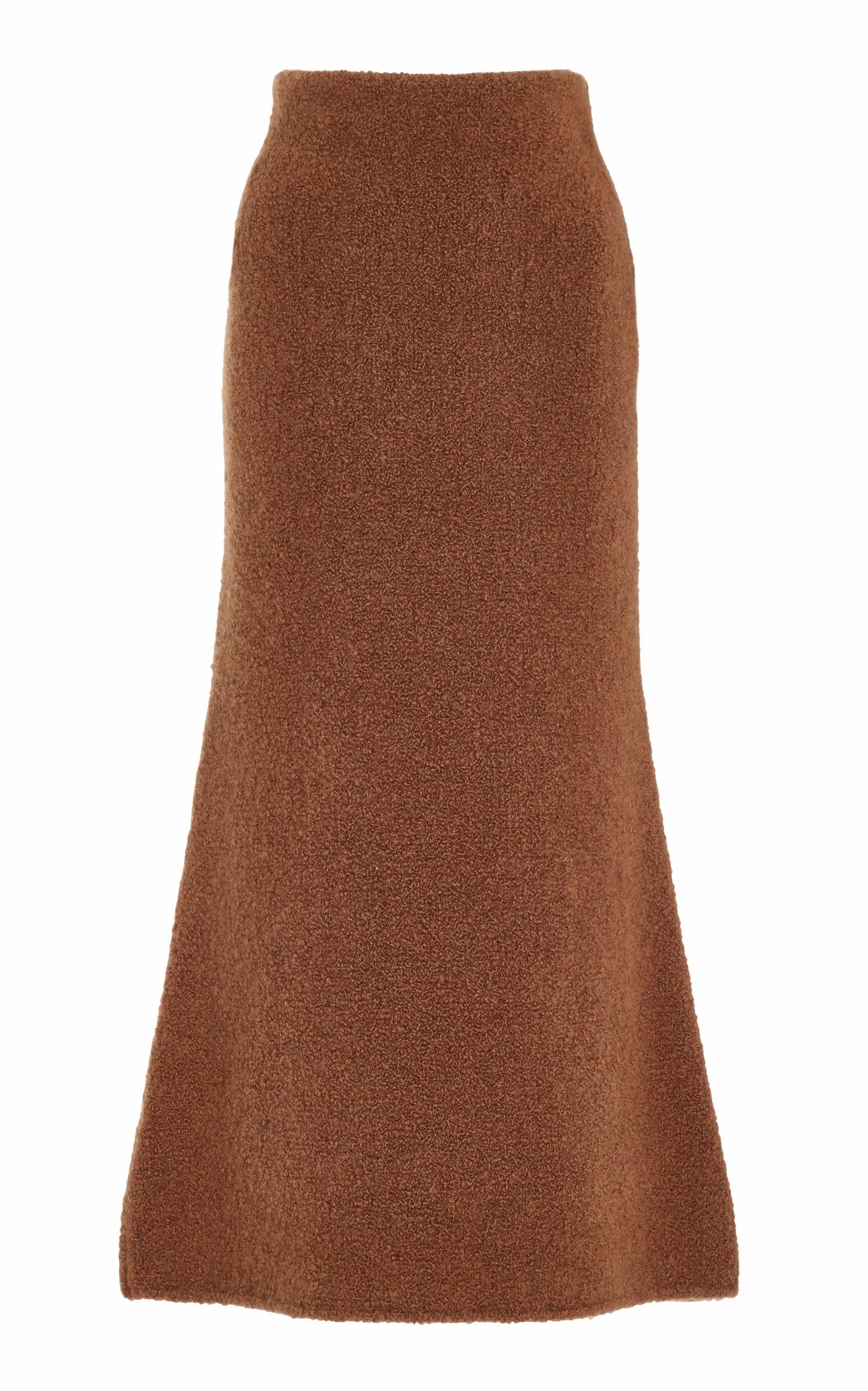 Unisex Appeal Basic Layer Pablo Knit Midi Skirt in Cognac Cashmere Silk Boucle