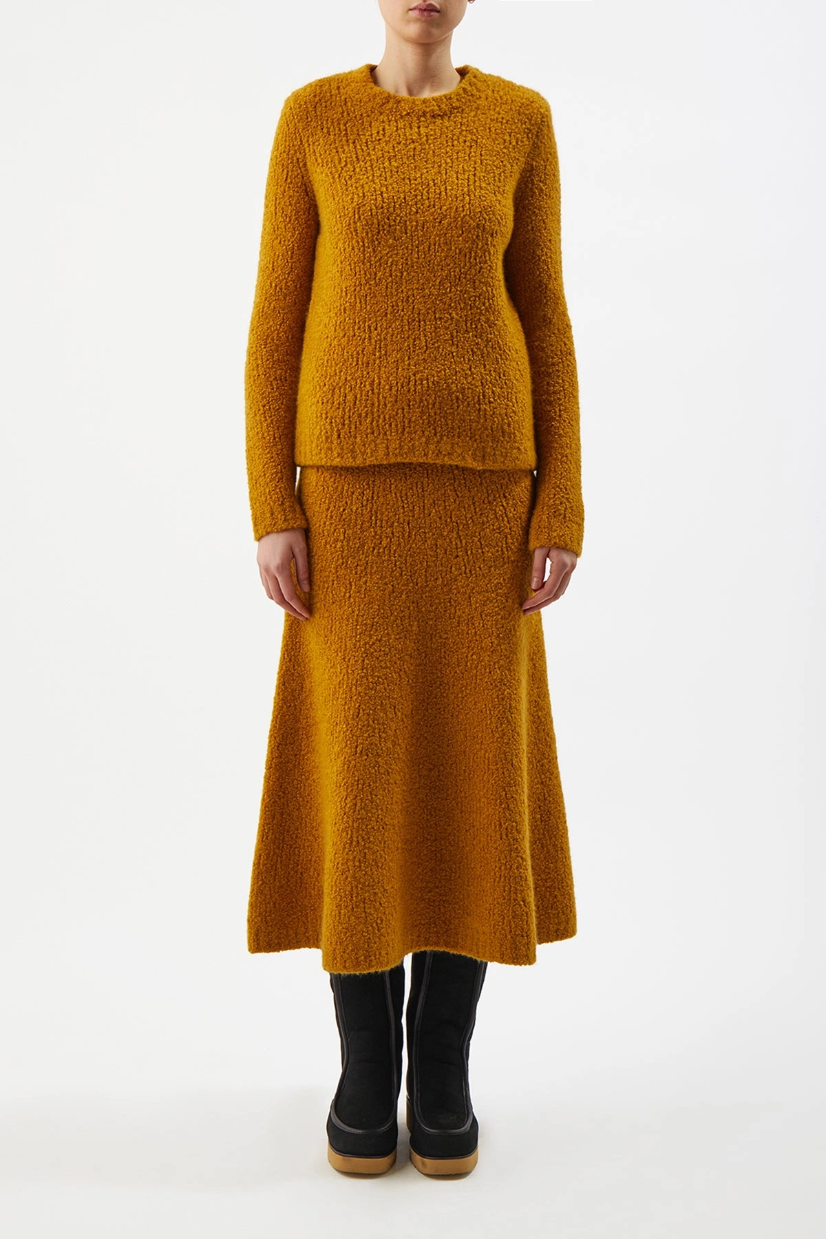NoSnag Surface Pablo Knit Midi Skirt in Saffron Cashmere Silk Boucle