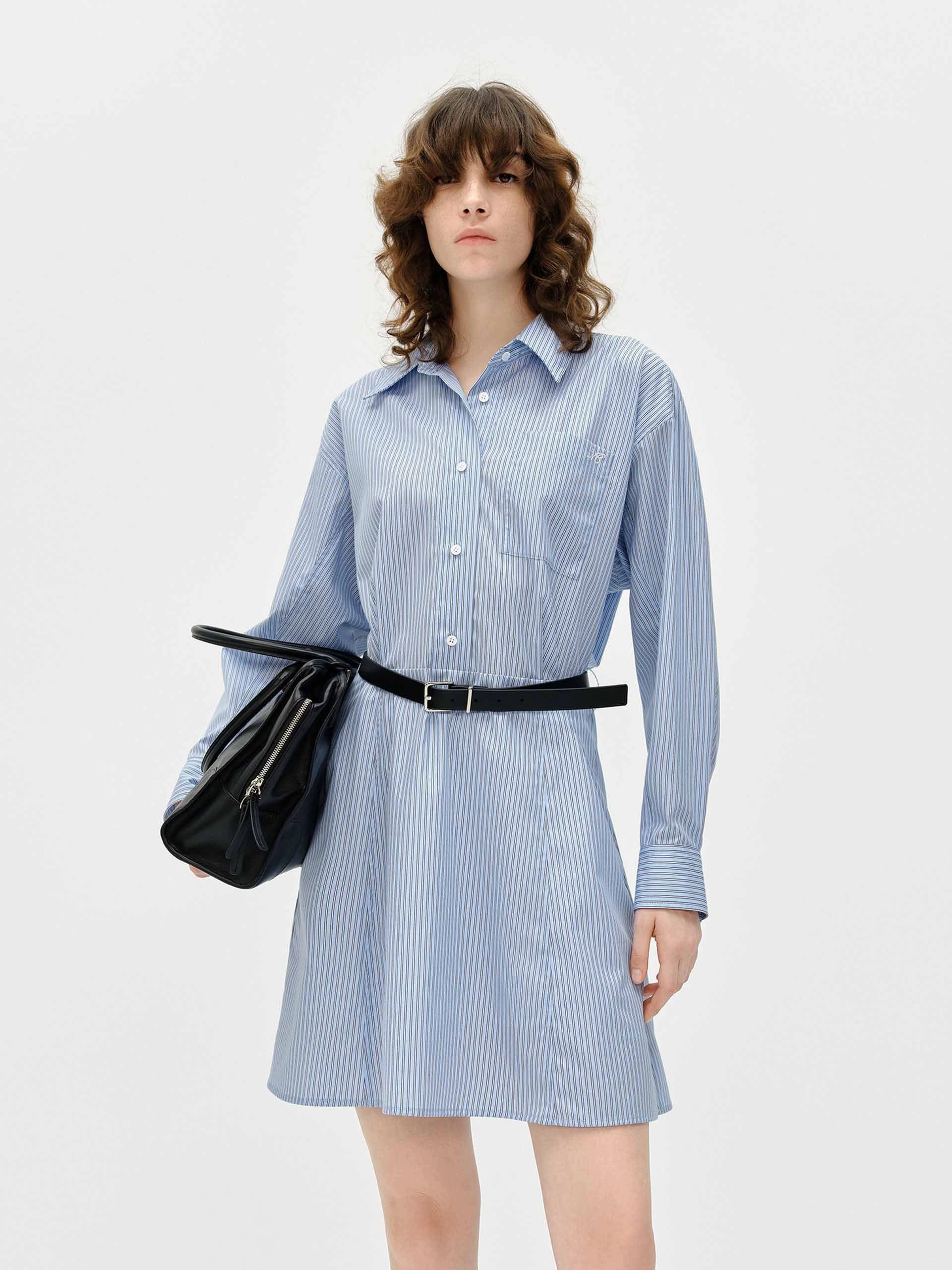 Pinstripe Shirt Dress Modern and Feminine Layered Fit