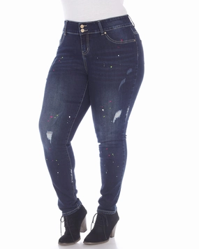 Paint Effect Dark Blue Denim | Dark Blue Rainy Day Brunch Outfit Minimalist Trendy Everyday