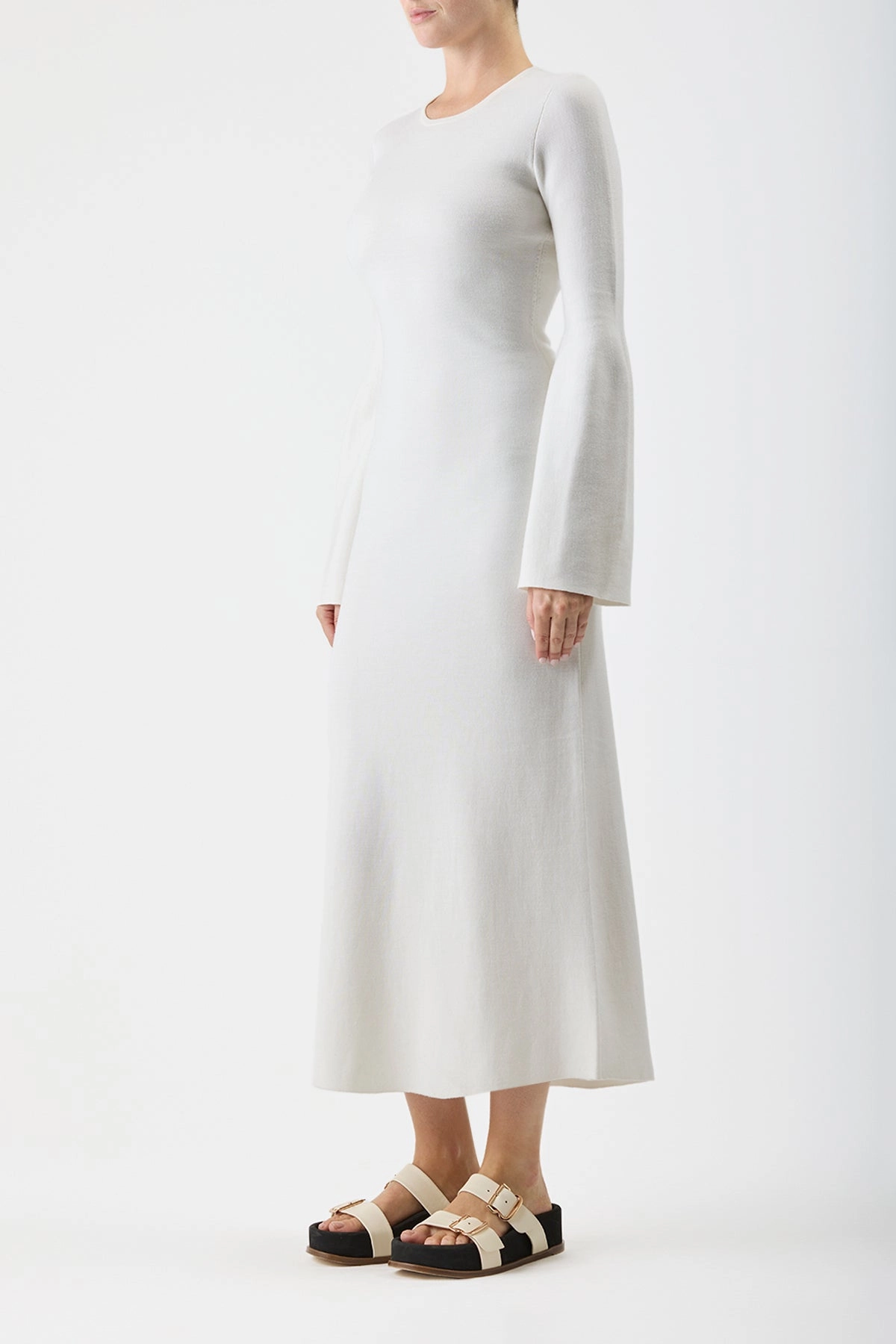 Sleek Wear Palanco Knit Maxi Dress in White Merino Wool Cashmere