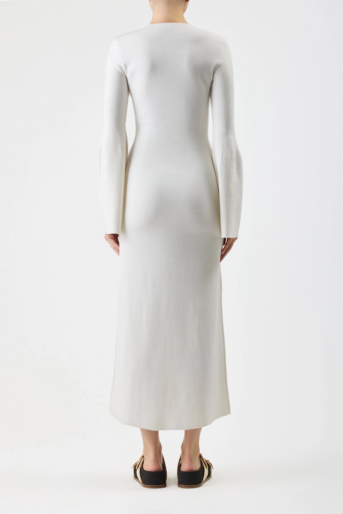 WaffleKnit Texture Palanco Knit Maxi Dress in White Merino Wool Cashmere
