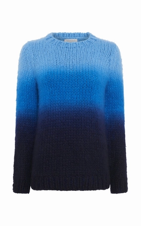 Merino Wool Blend Interlock Knit Body Pallas Knit Sweater in Dip Dye Sky Blue Welfat Cashmere