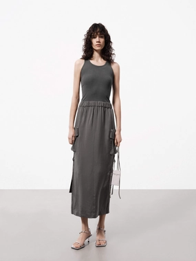 Minimalist Look Waist-Cinching Paneled Detail Tank Dress