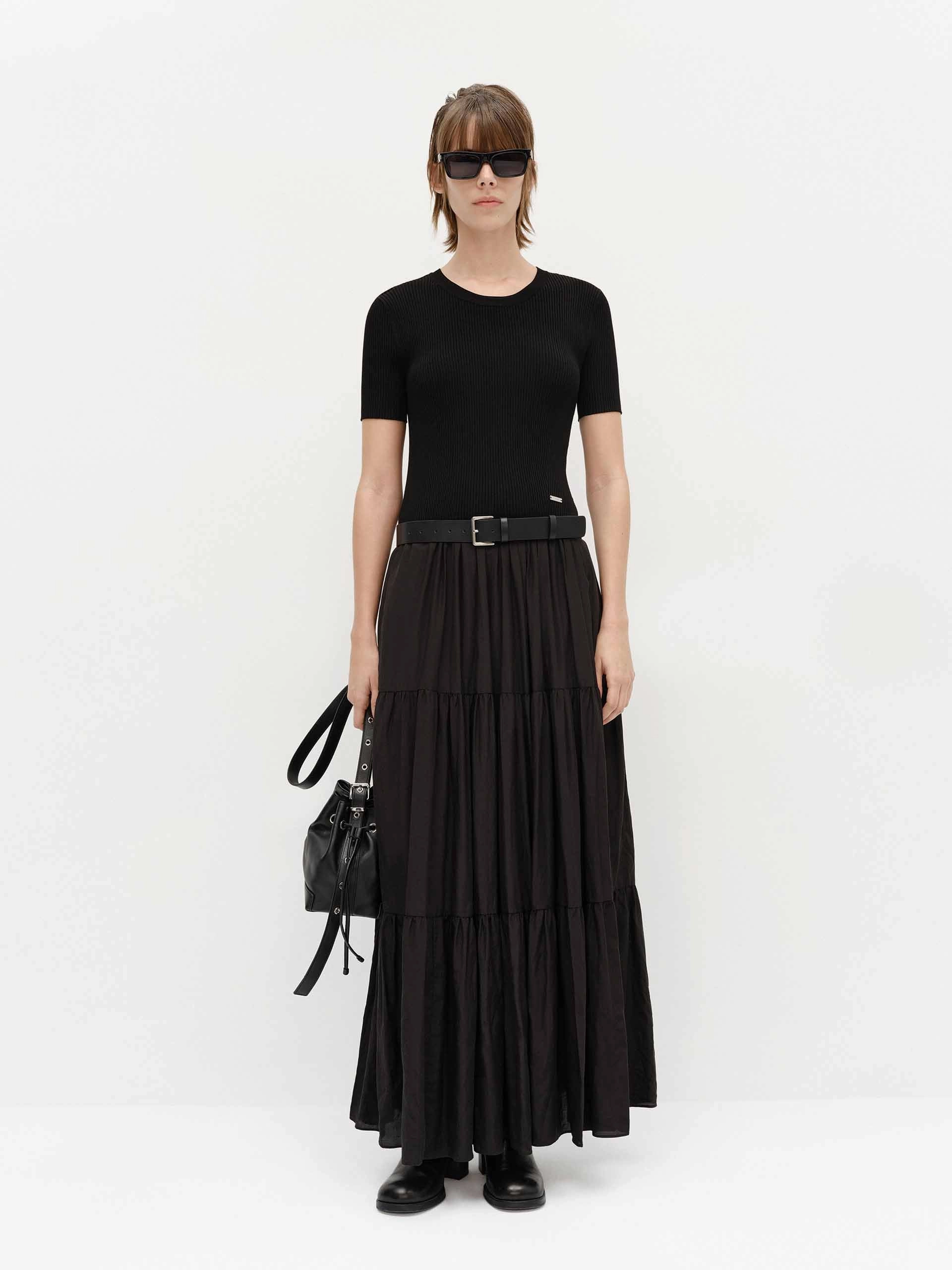 Paneled Maxi Length Dress Air Touch