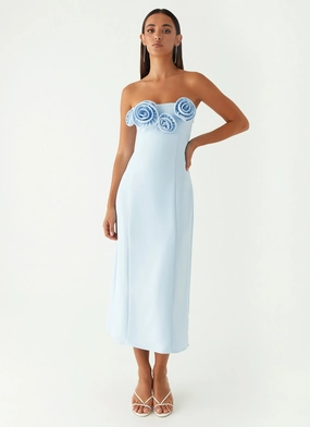 Patsie Strapless Midi Dress - Blue Cozy Balance Elegant Comfort