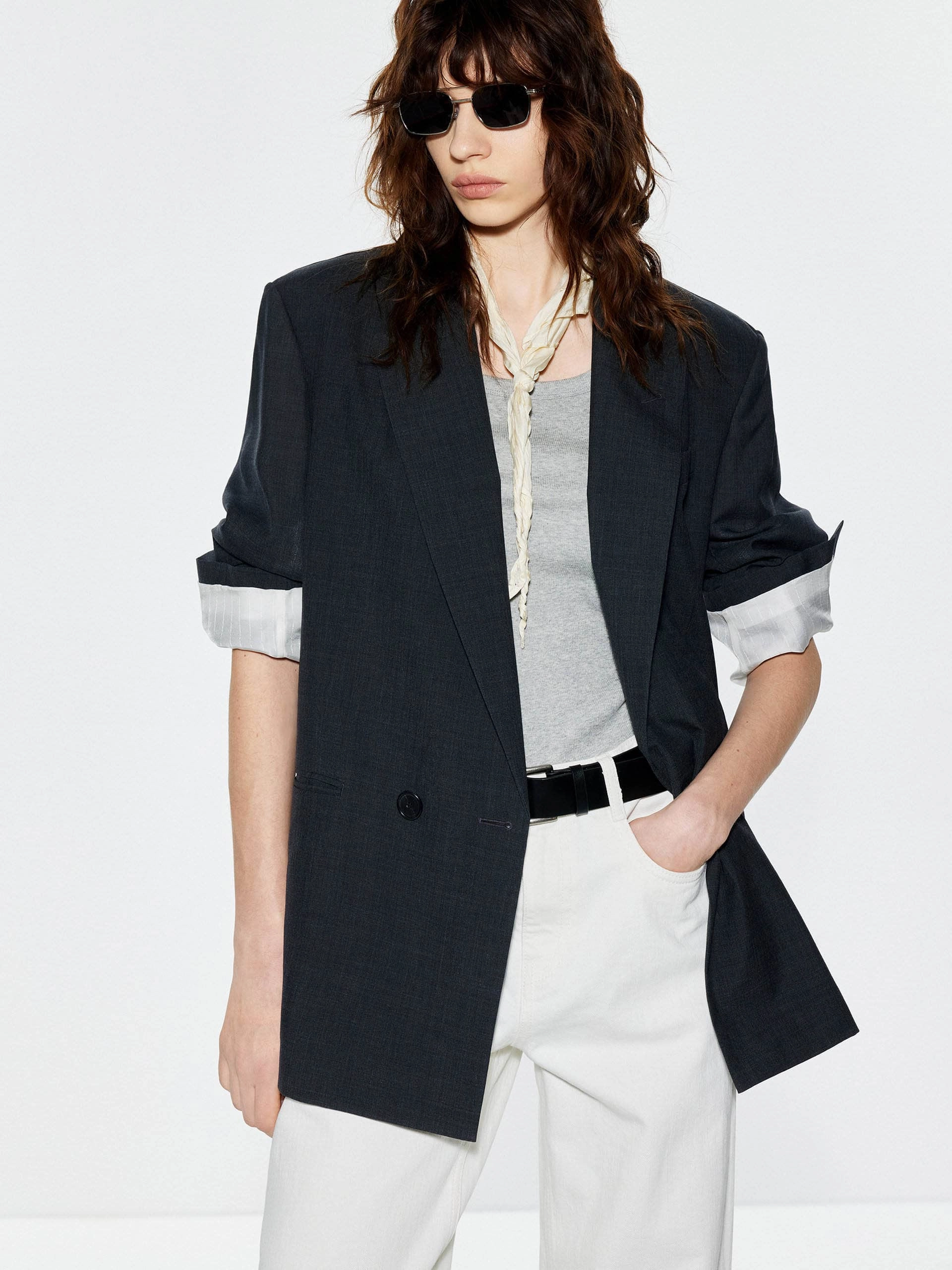 Flexible Elasticity Peak Lapel Structured Blazer