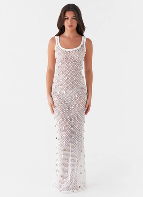 Penida Shell Knit Maxi Dress - White Calm Touch Evening Tone