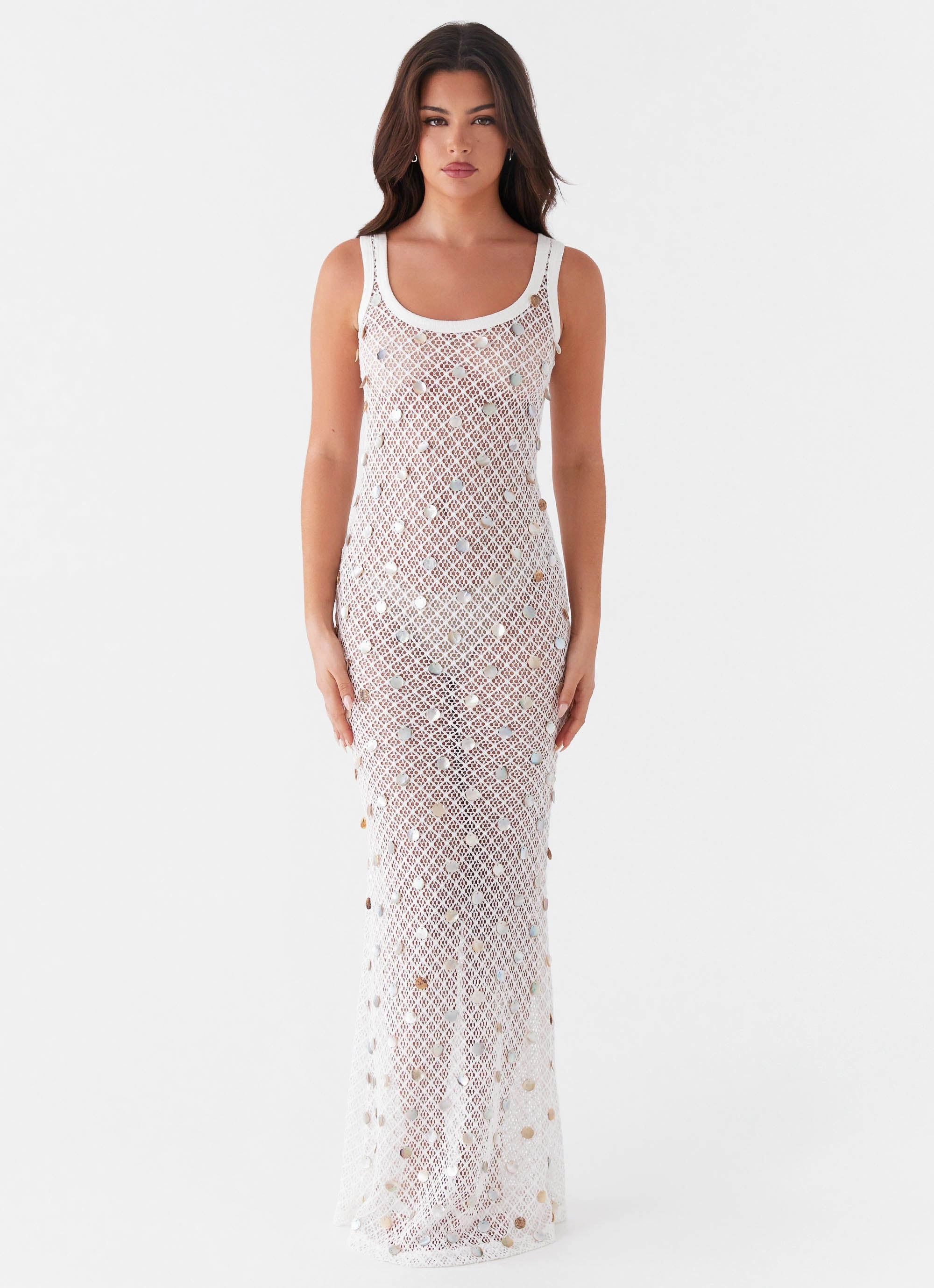 Penida Shell Knit Maxi Dress - White Calm Touch Evening Tone